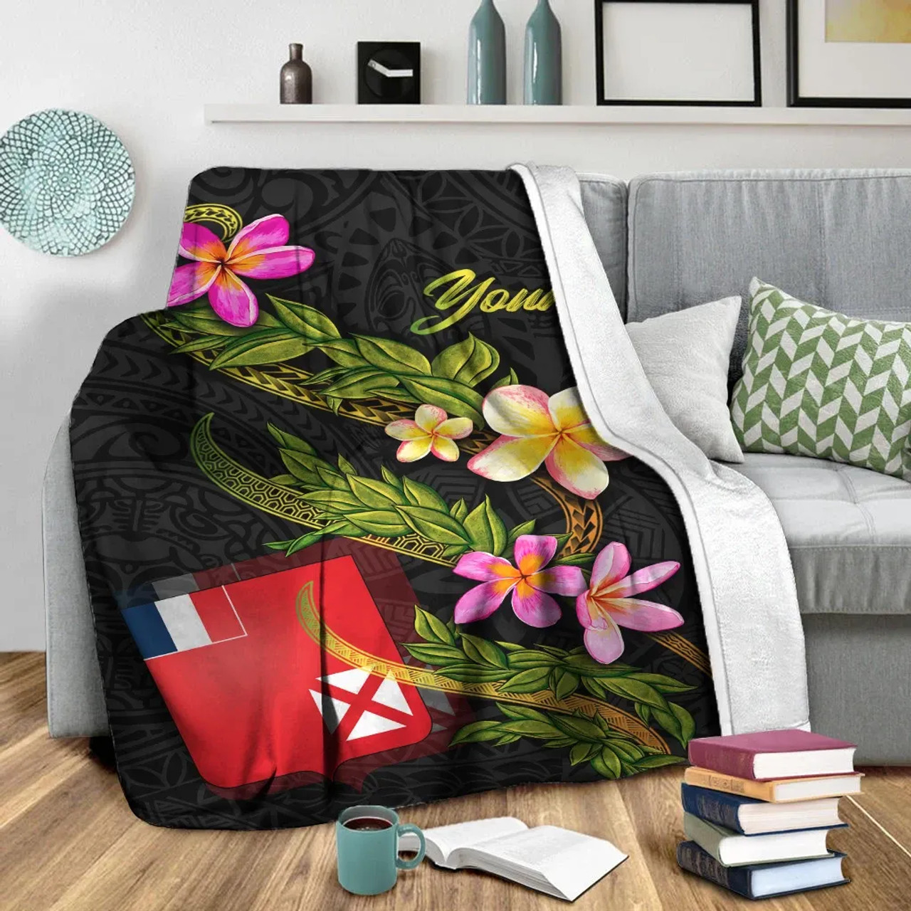Wallis and Futuna Polynesian Custom Personalised Blanket - Plumeria Tribal 3