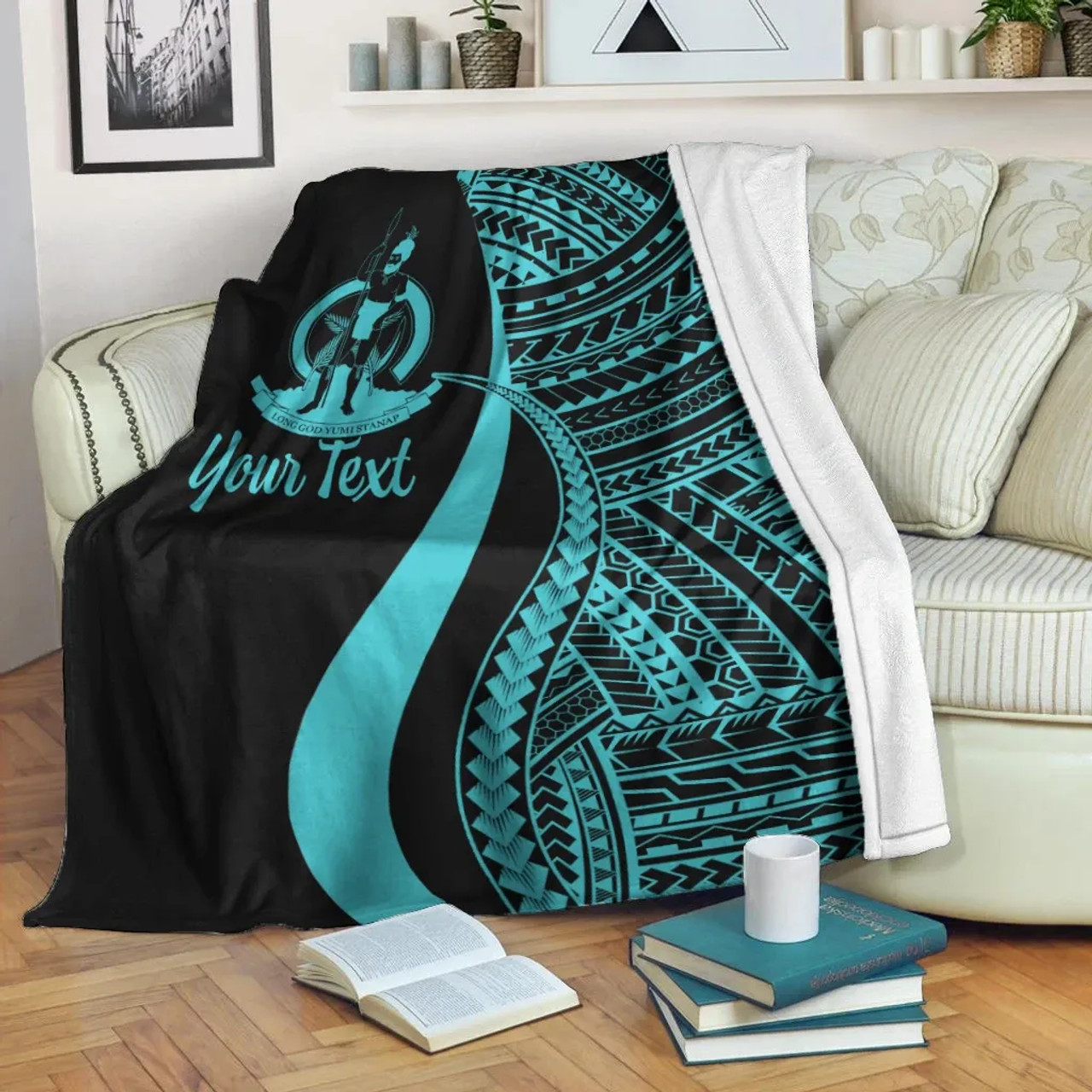 Vanuatu Custom Personalised Premium Blanket - Turquoise Polynesian Tentacle Tribal Pattern 6