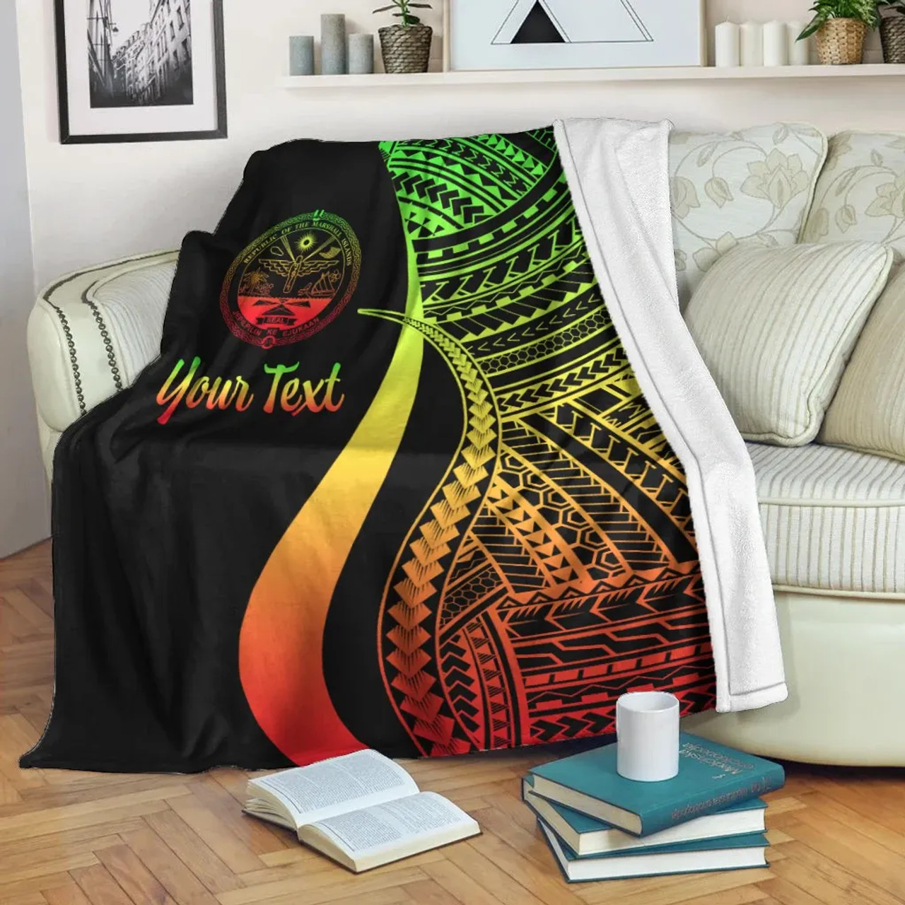 Marshall Islands Custom Personalised Premium Blanket - Reggae Polynesian Tentacle Tribal Pattern Crest 2