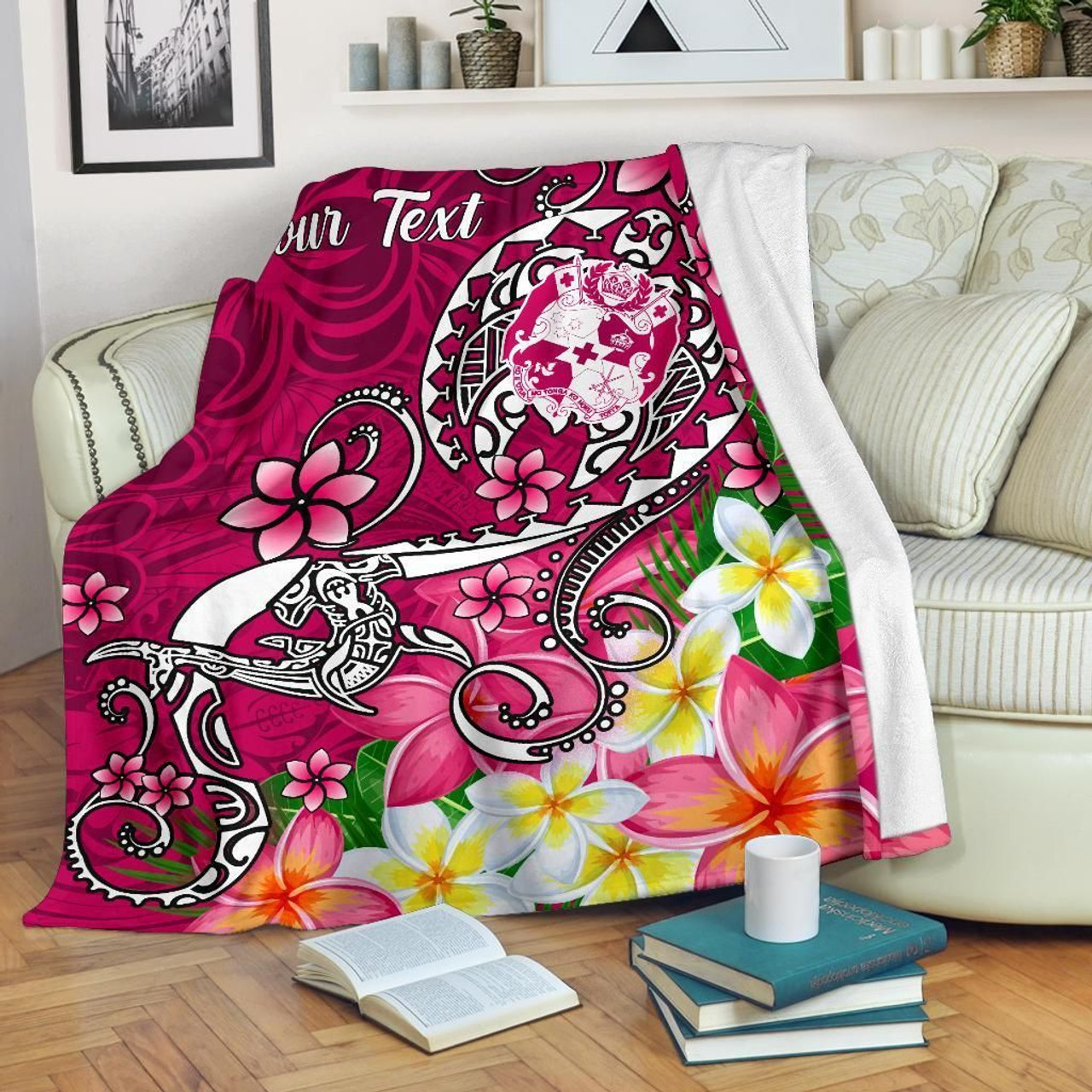 Tonga Custom Personalised Premium Blanket - Turtle Plumeria (Pink) 2