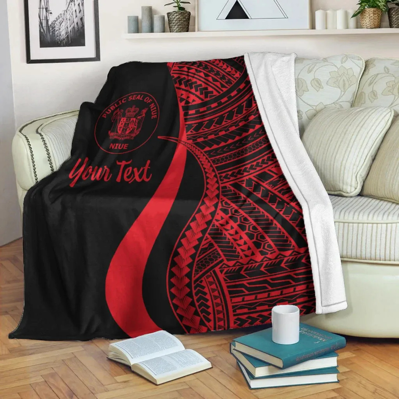 Niue Custom Personalised Premium Blanket - Red Polynesian Tentacle Tribal Pattern 2