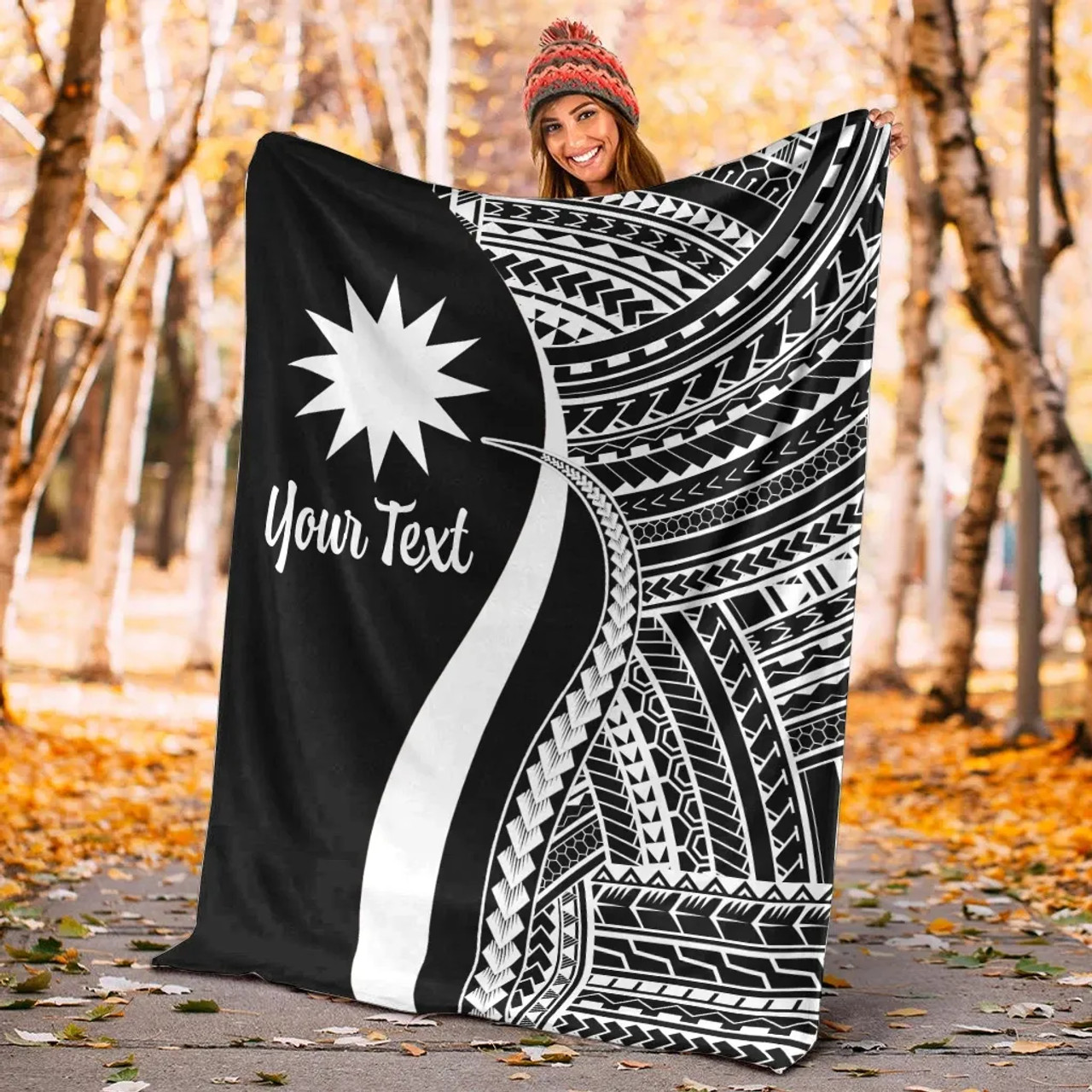 Nauru Custom Personalised Premium Blanket - White Polynesian Tentacle Tribal Pattern 5