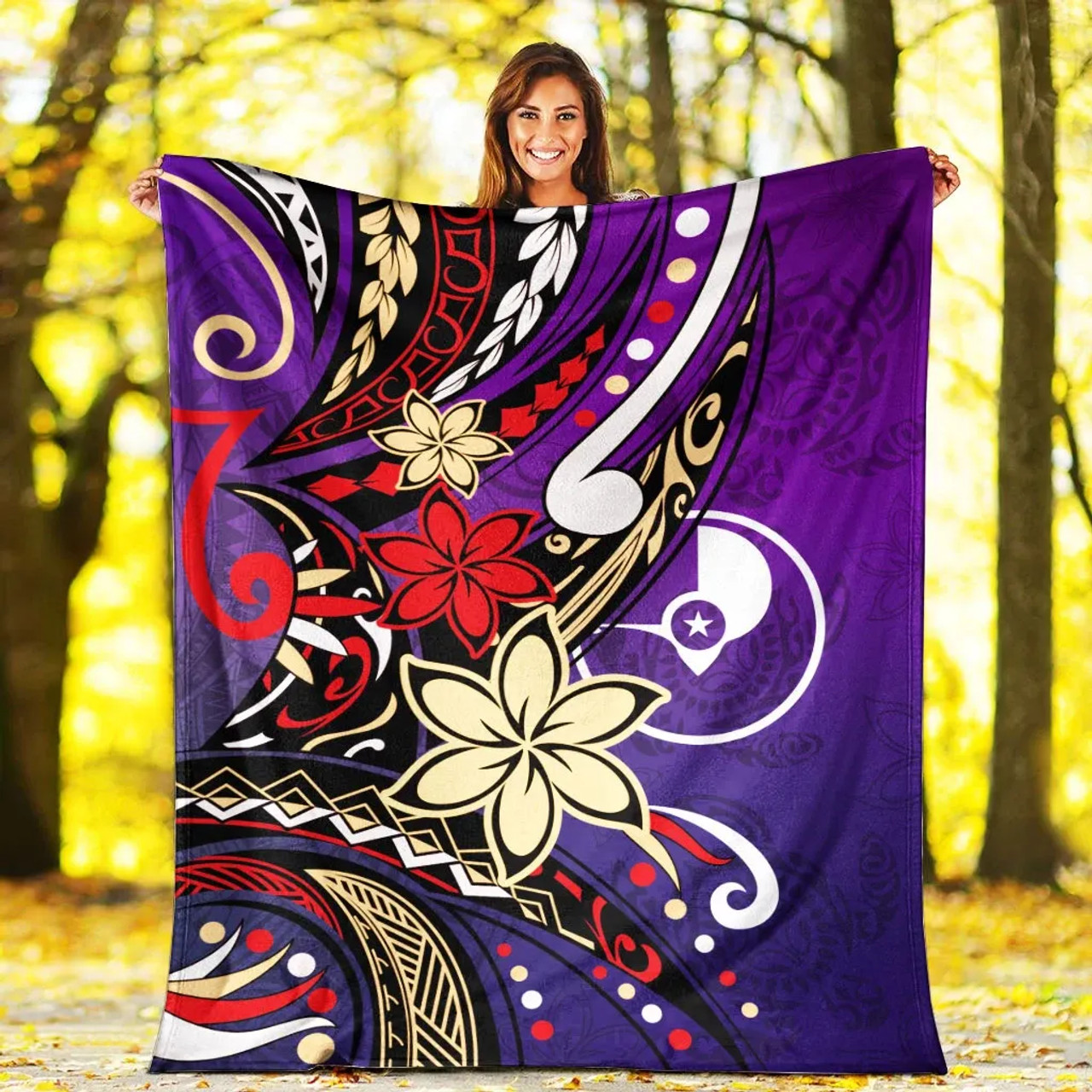 Yap State Premium Blanket - Tribal Flower With Special Turtles Purple Color 5