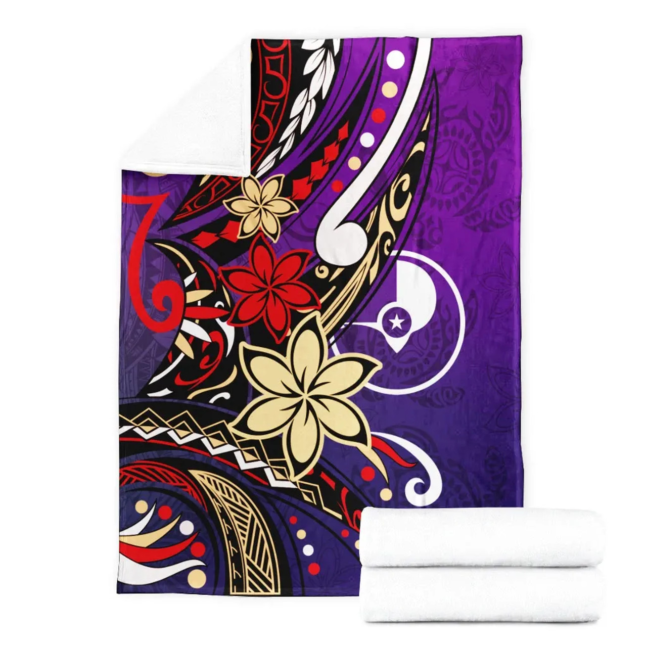 Yap State Premium Blanket - Tribal Flower With Special Turtles Purple Color 7