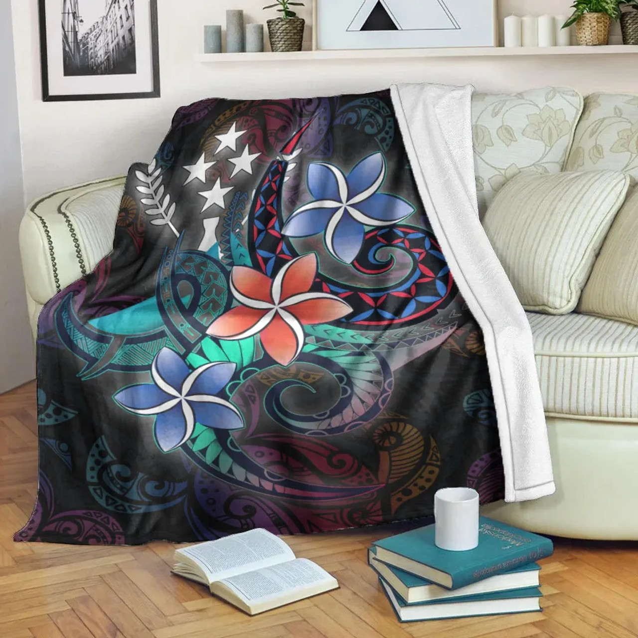 Kosrae State Premium Blanket - Plumeria Flowers Style 1
