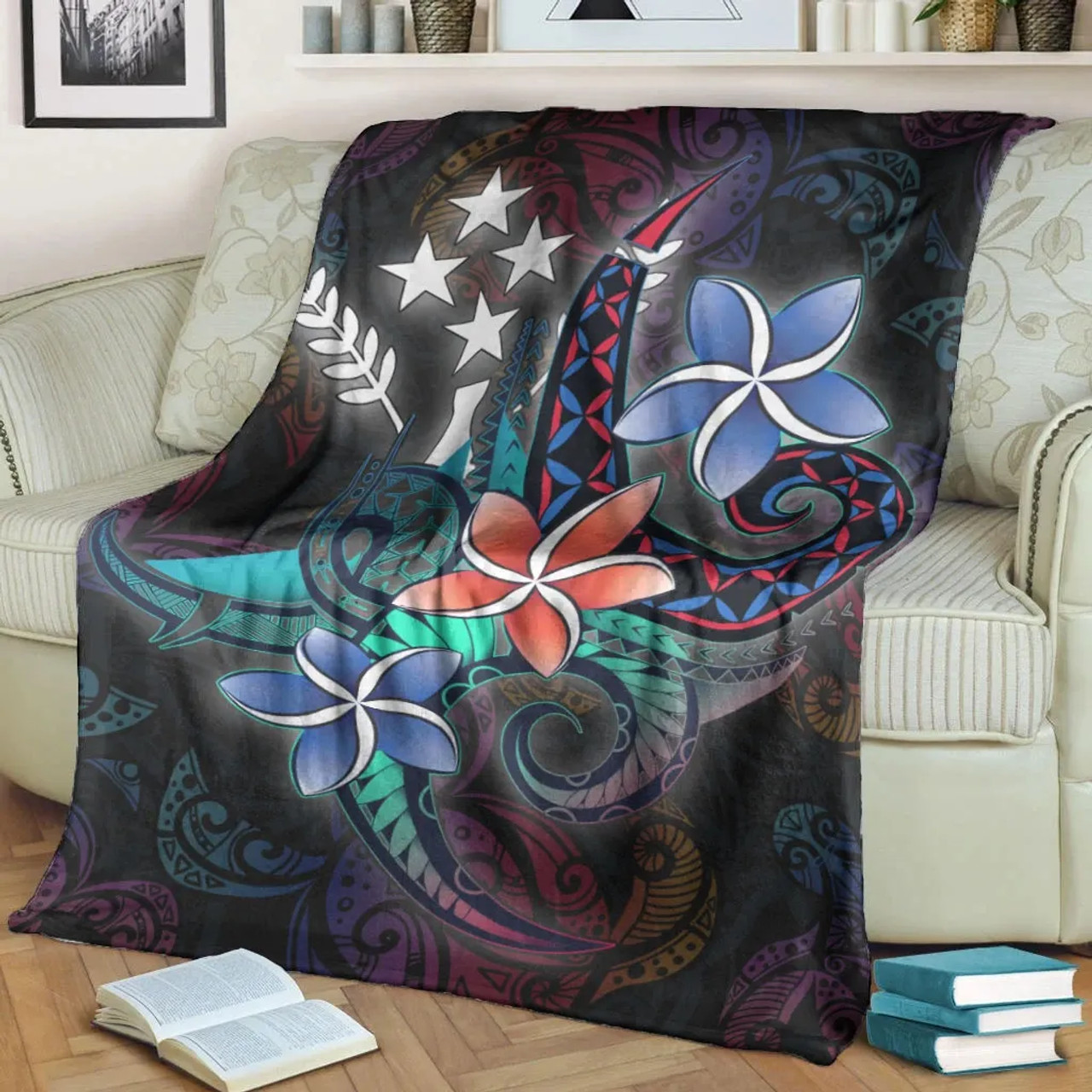 Kosrae State Premium Blanket - Plumeria Flowers Style 8