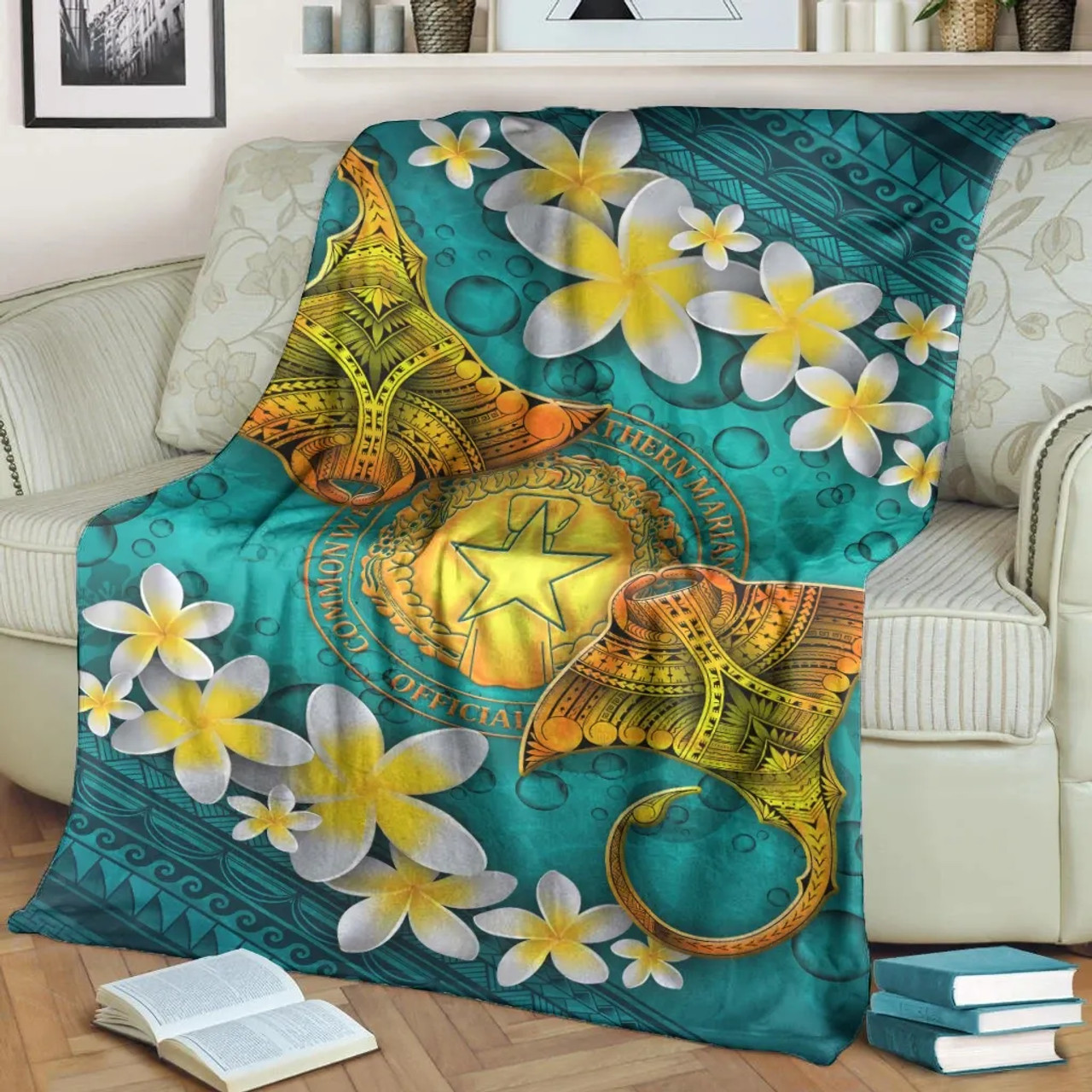 Northern Mariana Islands Polynesian Blanket - Manta Ray Ocean 2