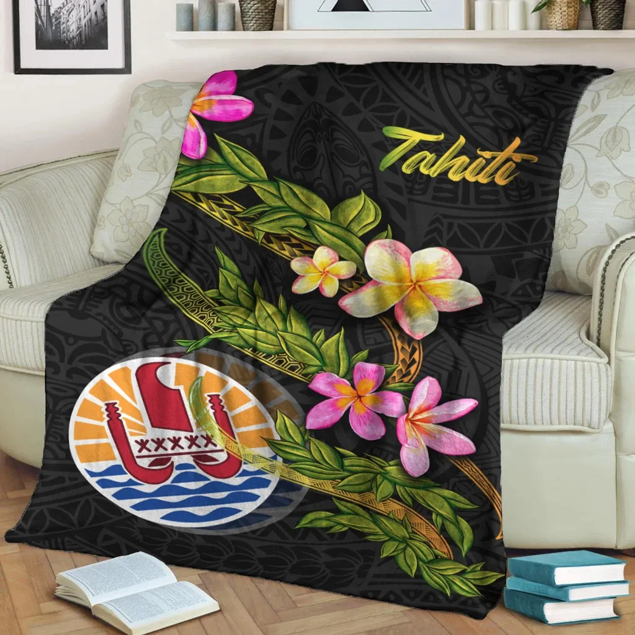 Tahiti Polynesian Blanket - Plumeria Tribal 2