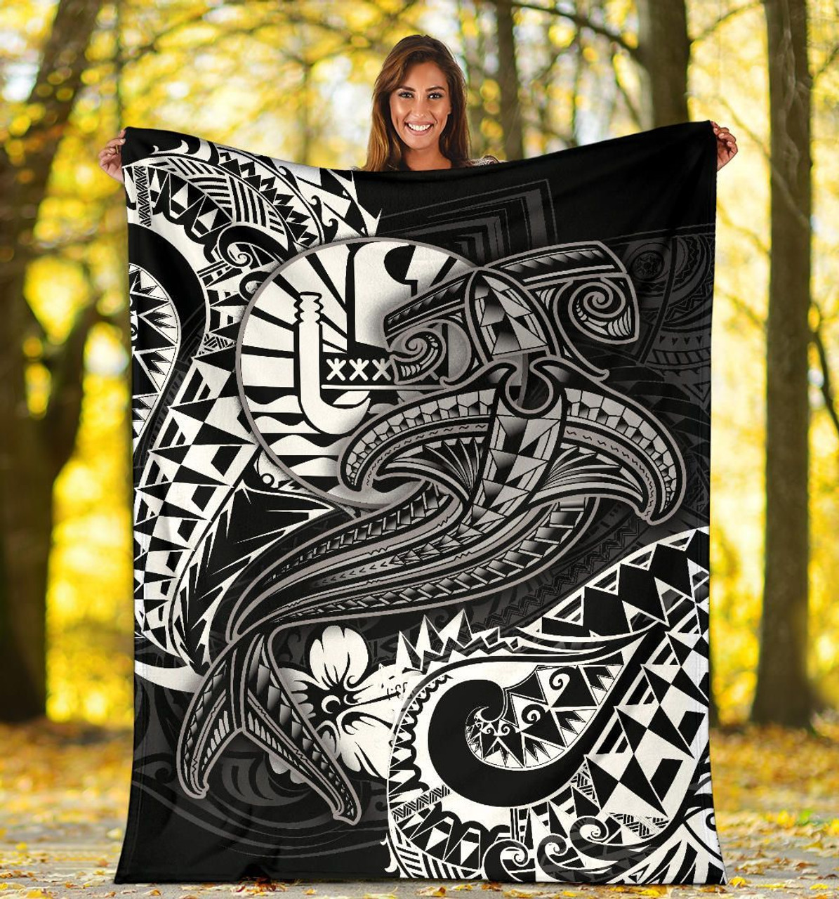 Tahiti Premium Blanket - White Shark Polynesian Tattoo 5