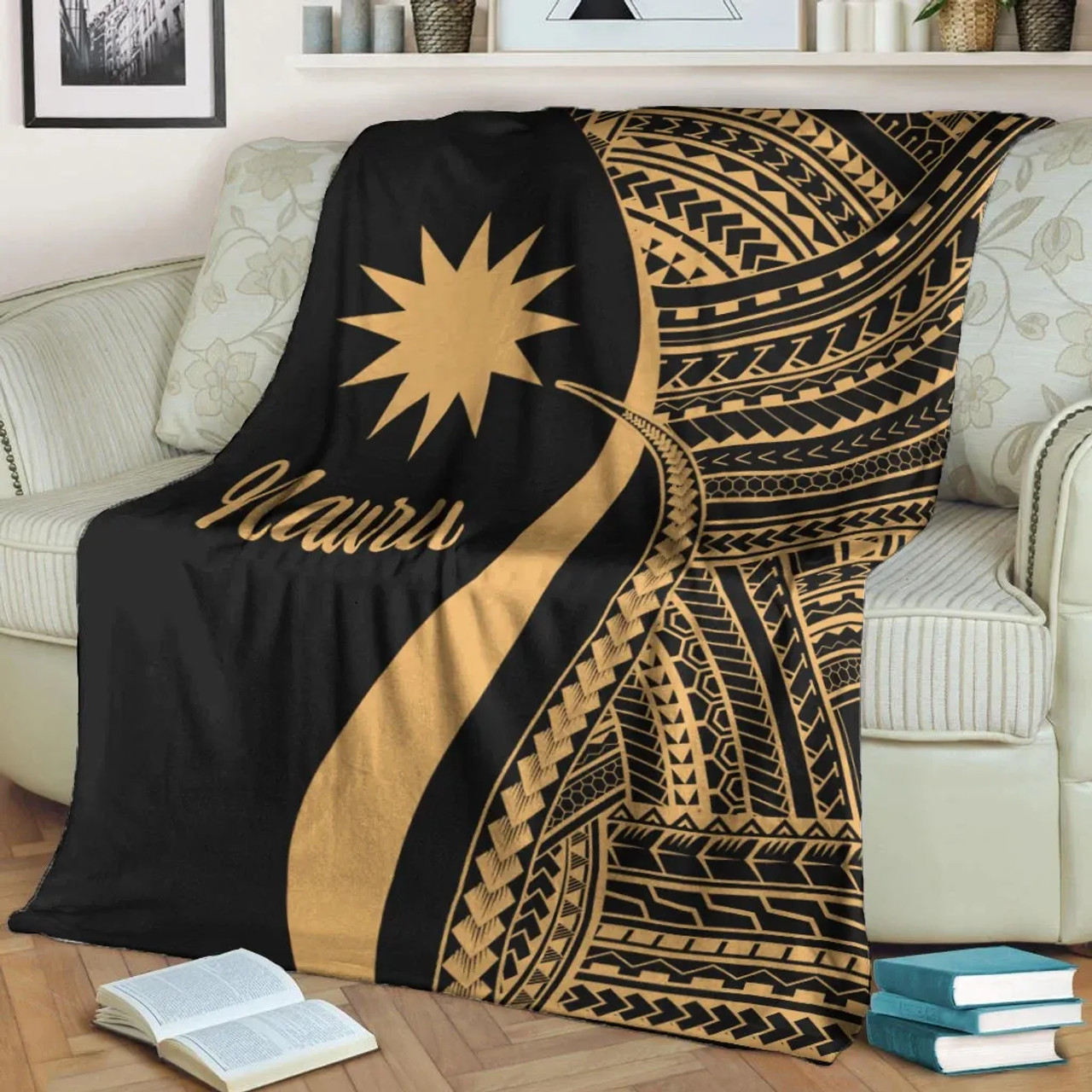 Nauru Premium Blanket - Gold Polynesian Tentacle Tribal Pattern 3