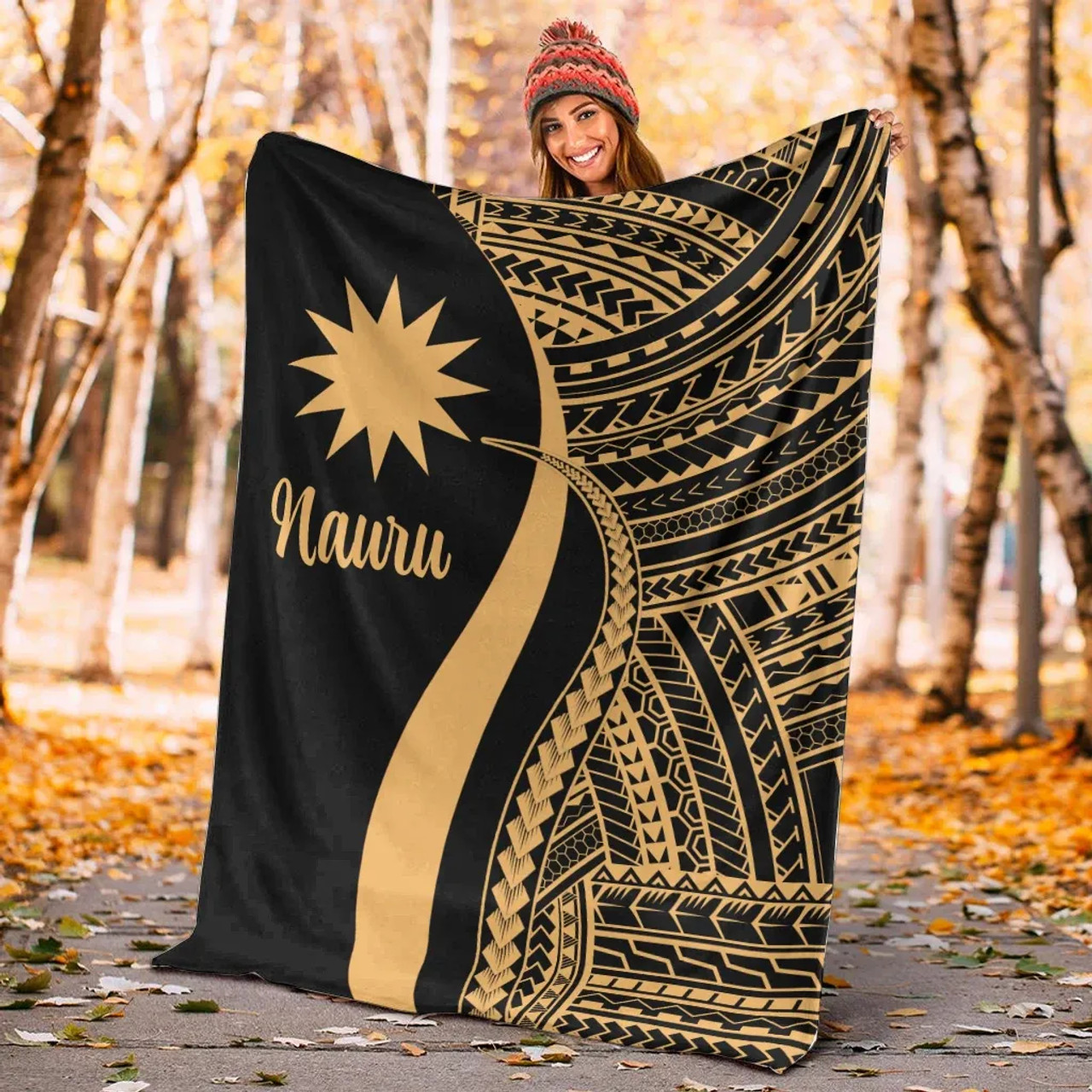 Nauru Premium Blanket - Gold Polynesian Tentacle Tribal Pattern 5
