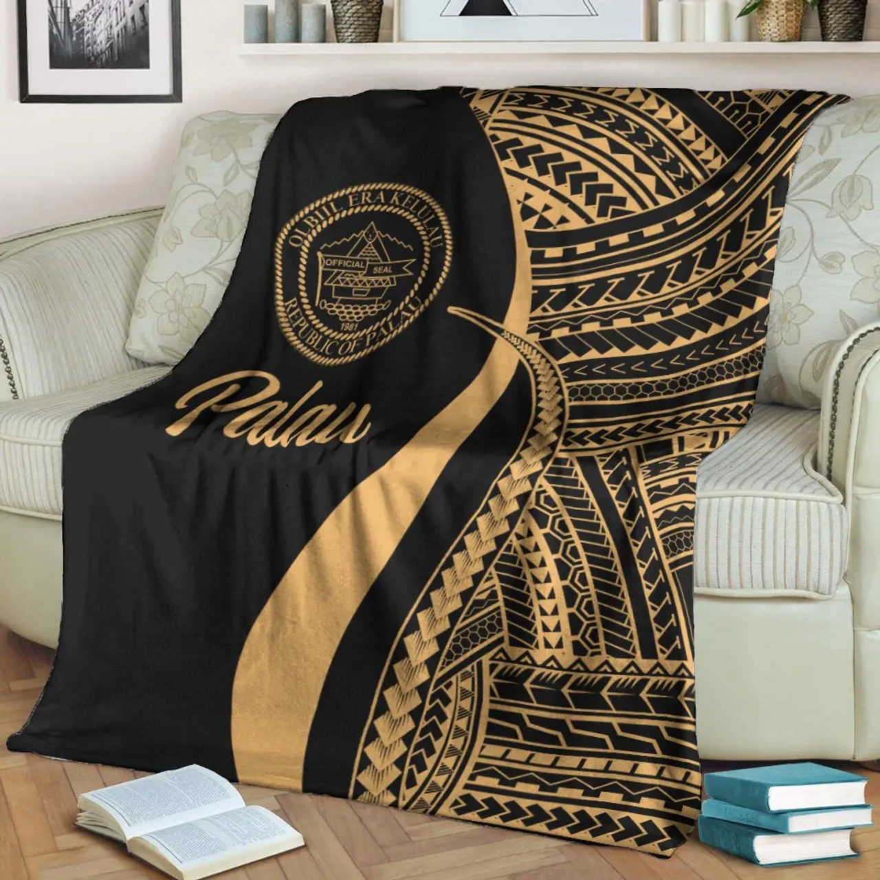 Palau Premium Blanket - Gold Polynesian Tentacle Tribal Pattern Crest 4