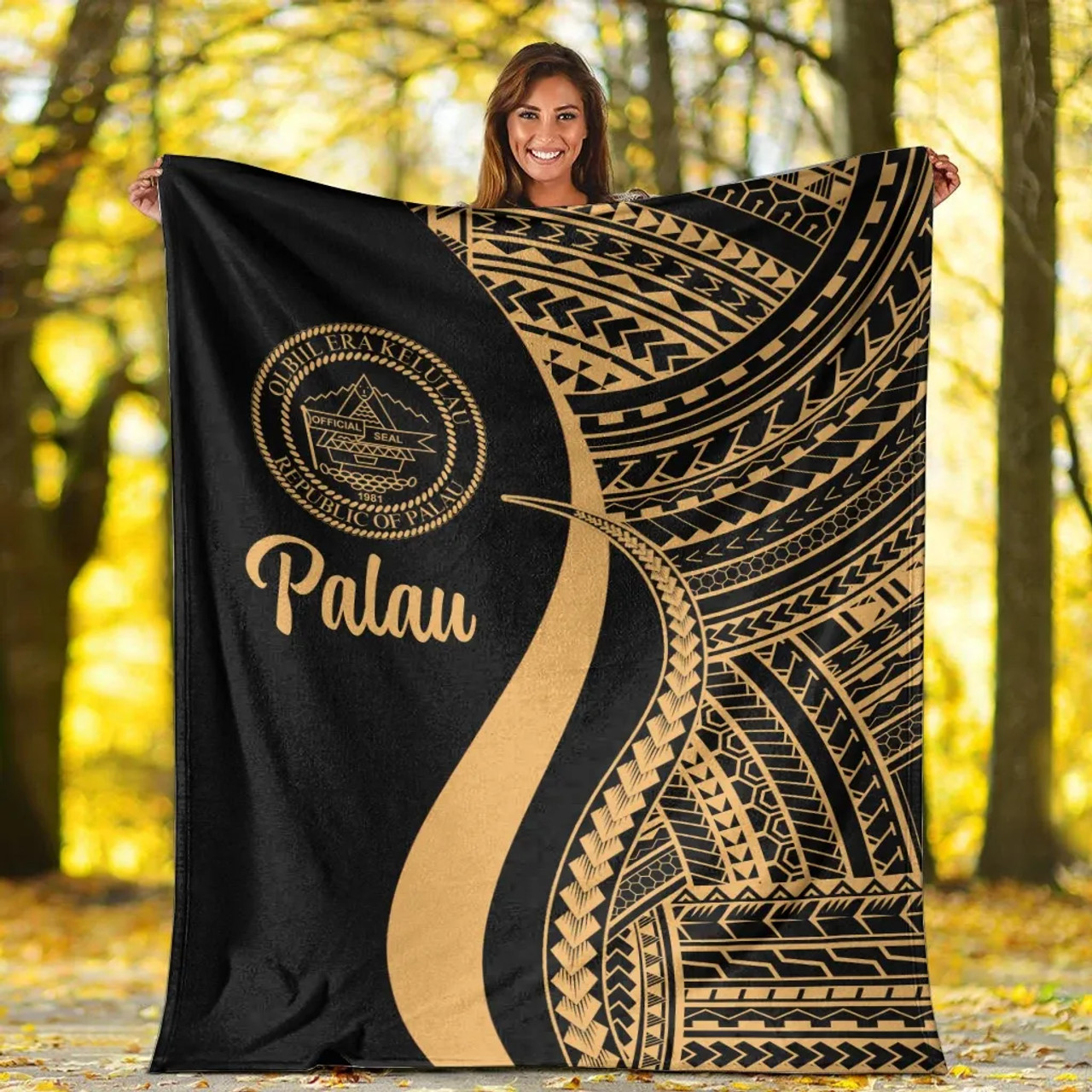 Palau Premium Blanket - Gold Polynesian Tentacle Tribal Pattern Crest 8