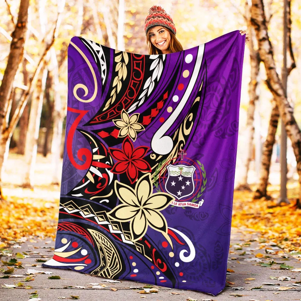Samoa Premium Blanket - Tribal Flower With Special Turtles Purple Color 4