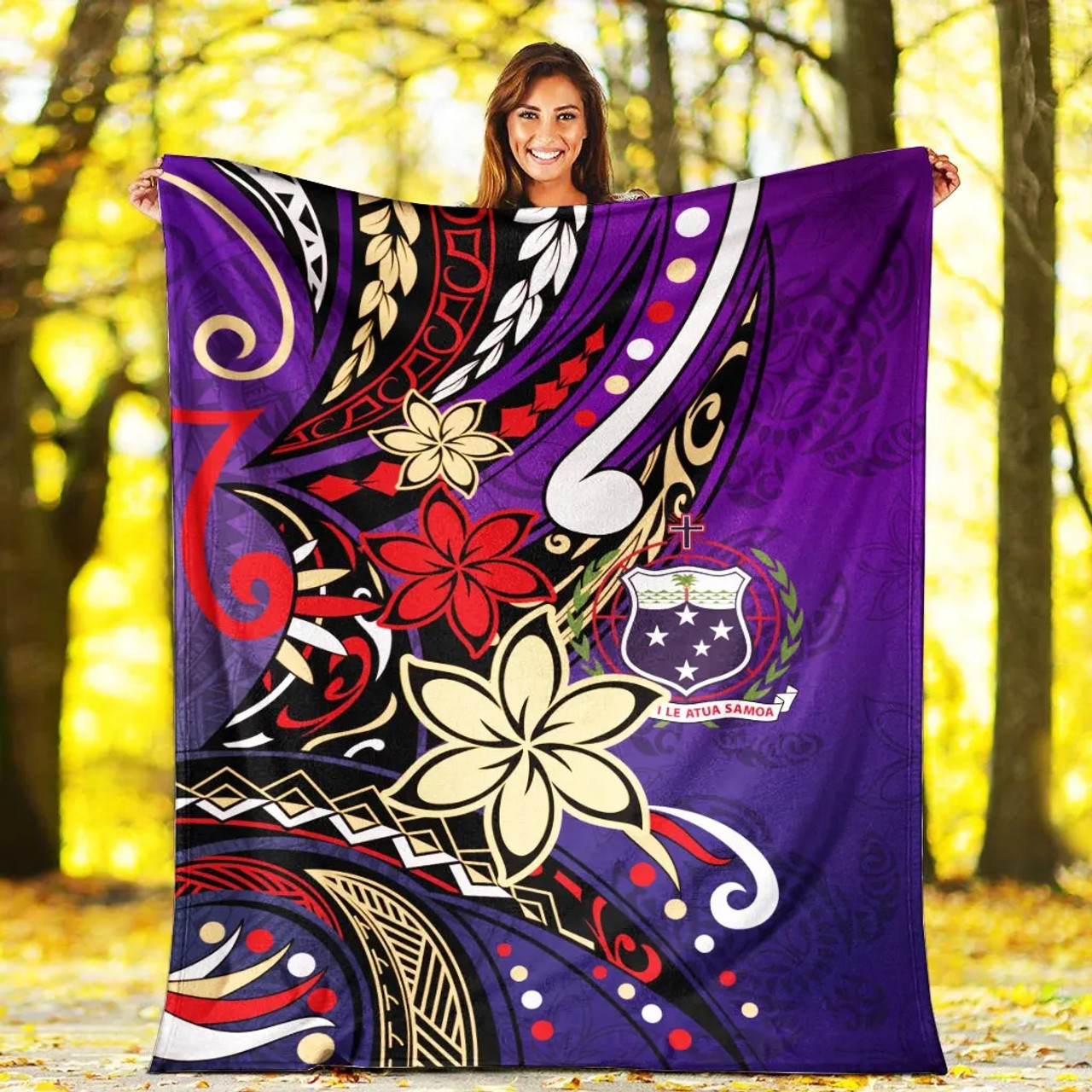 Samoa Premium Blanket - Tribal Flower With Special Turtles Purple Color 5