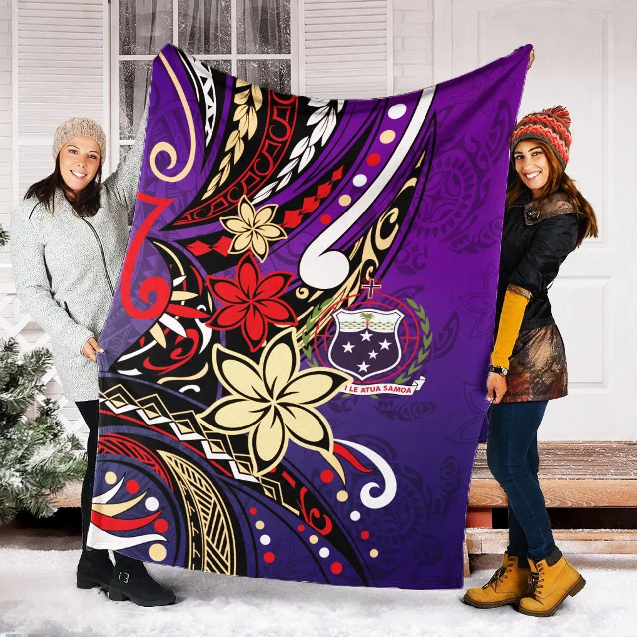 Samoa Premium Blanket - Tribal Flower With Special Turtles Purple Color 6