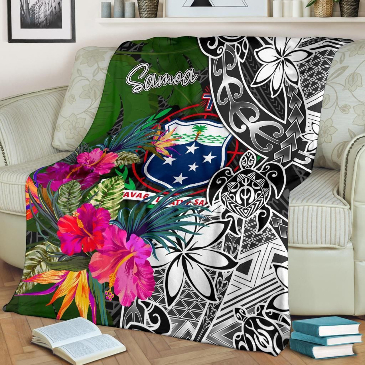 Samoa Premium Blanket - Turtle Plumeria Banana Leaf 2