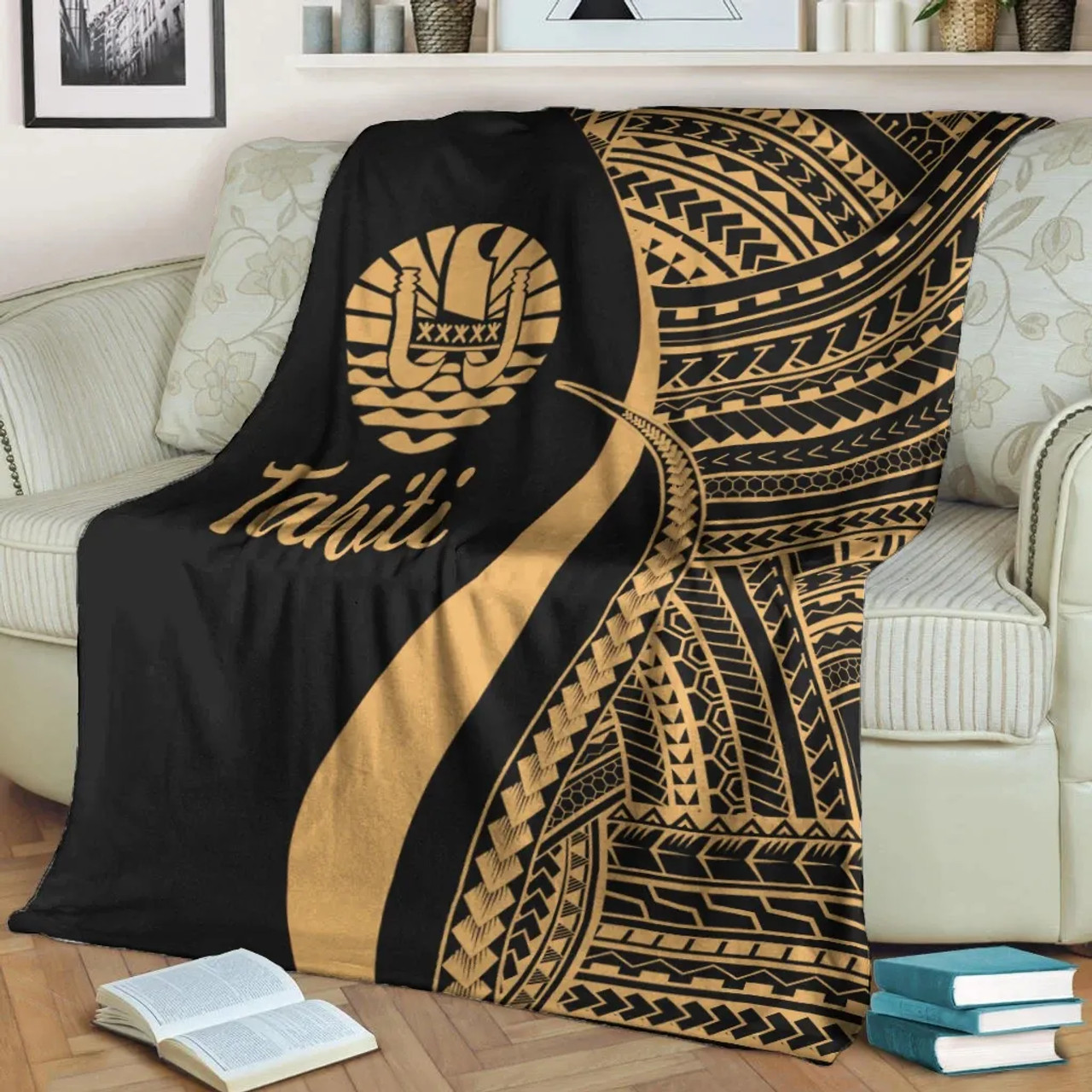 Tahiti Premium Blanket - Gold Polynesian Tentacle Tribal Pattern 3