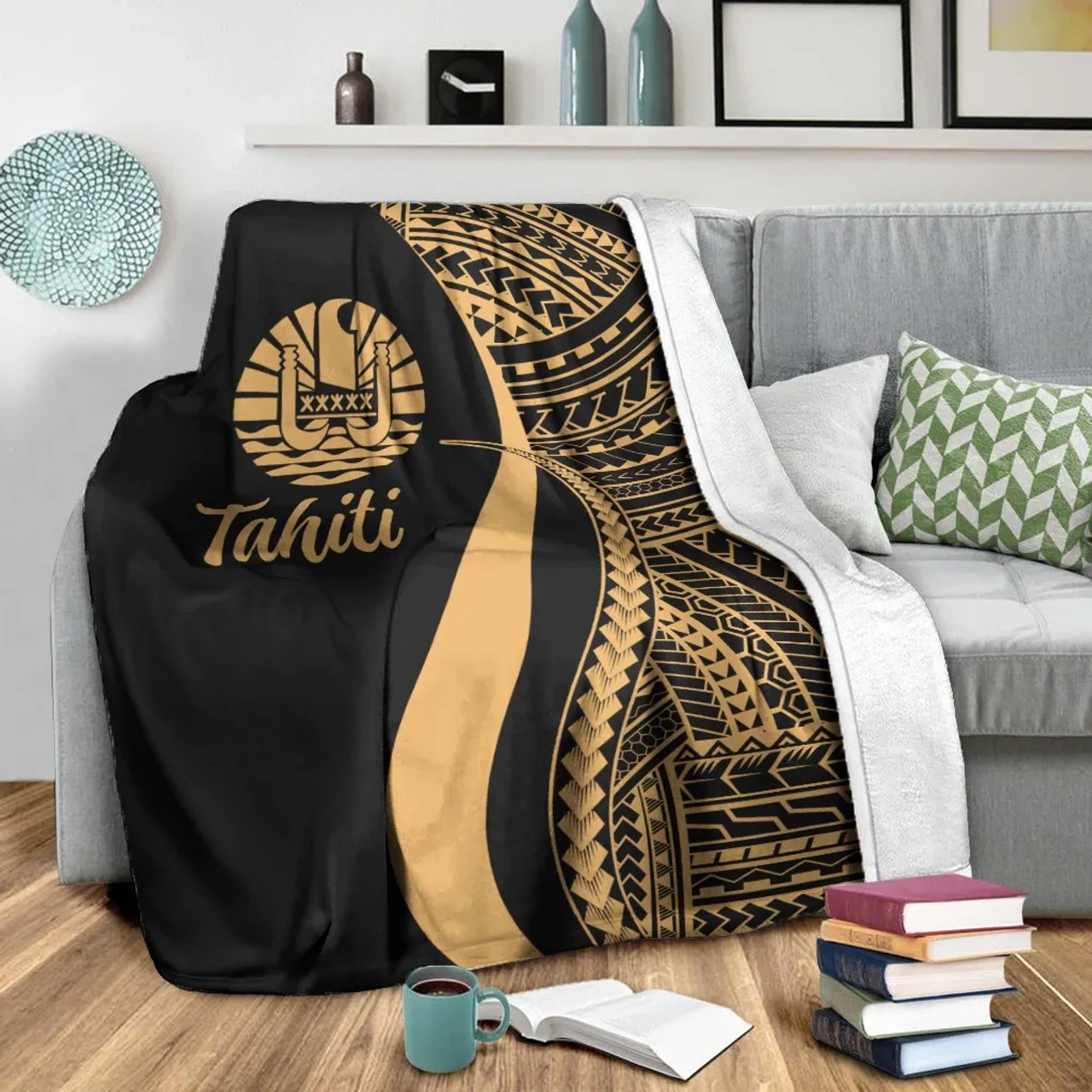 Tahiti Premium Blanket - Gold Polynesian Tentacle Tribal Pattern 4