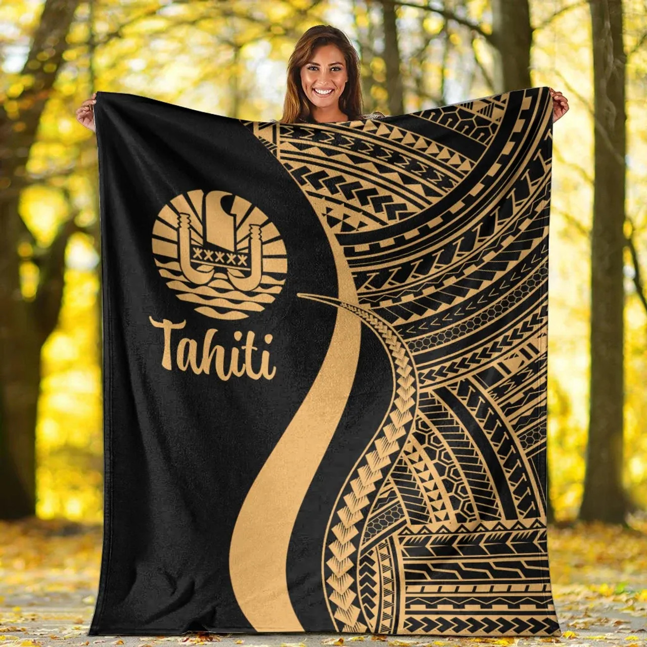 Tahiti Premium Blanket - Gold Polynesian Tentacle Tribal Pattern 6