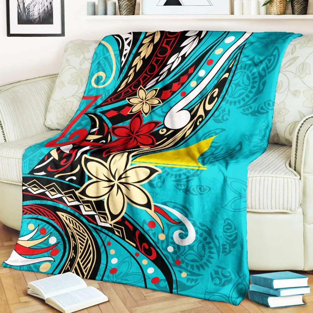Tokelau Premium Blanket - Tribal Flower With Special Turtles Blue Color 2