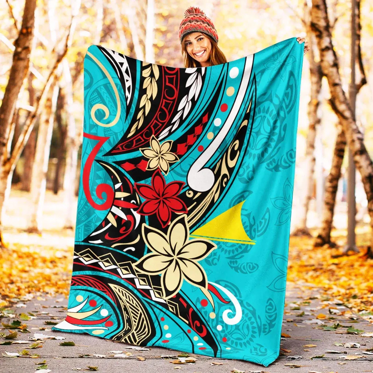 Tokelau Premium Blanket - Tribal Flower With Special Turtles Blue Color 4