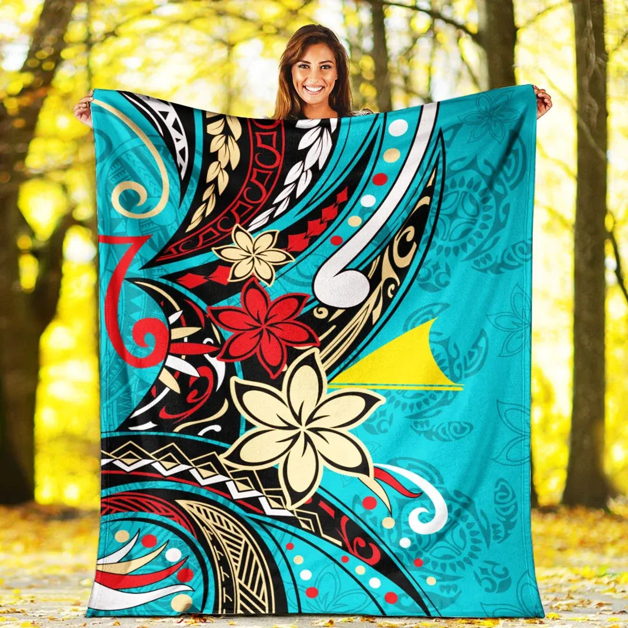 Tokelau Premium Blanket - Tribal Flower With Special Turtles Blue Color 5
