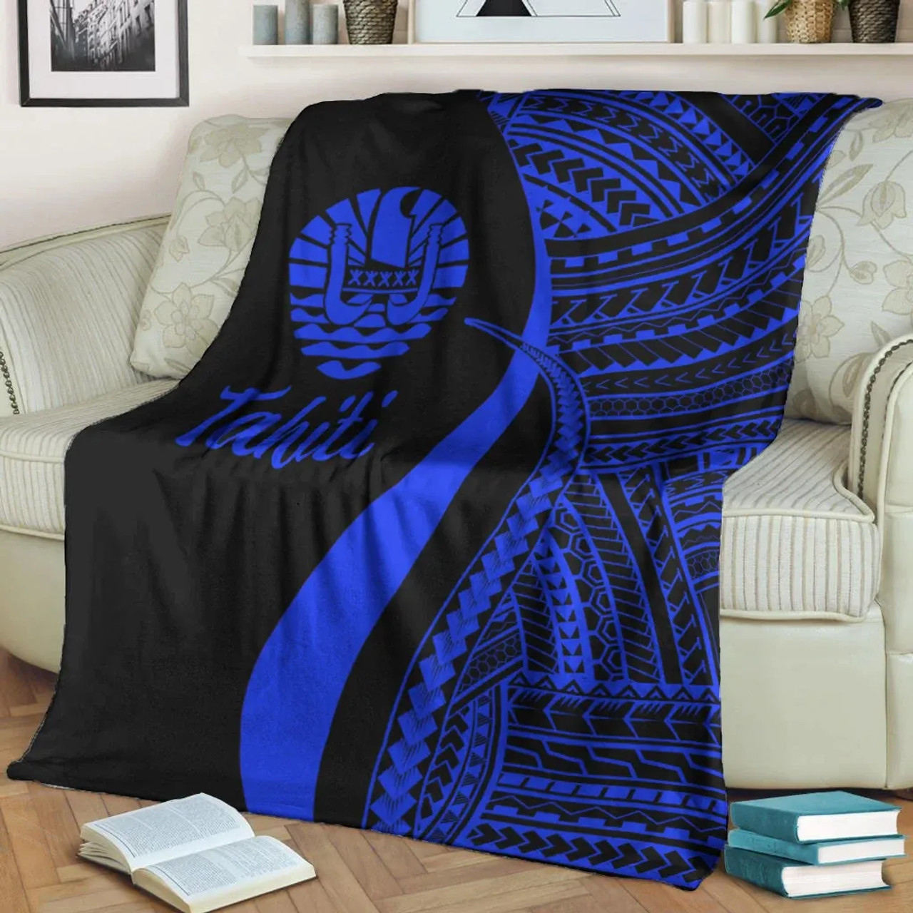 Tahiti Premium Blanket - Blue Polynesian Tentacle Tribal Pattern 3
