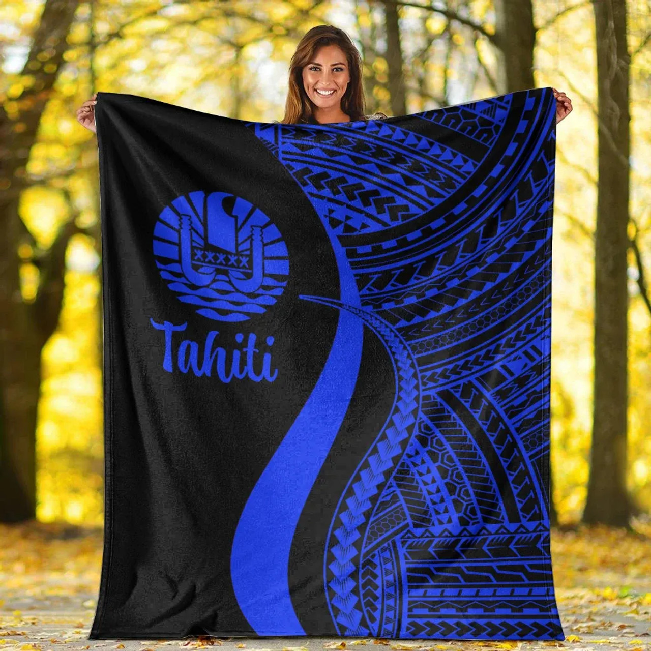 Tahiti Premium Blanket - Blue Polynesian Tentacle Tribal Pattern 6