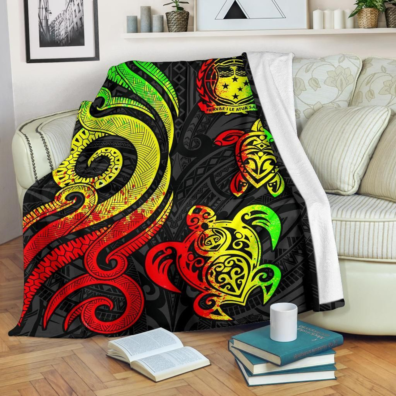 Samoa Polynesian Premium Blanket - Reggae Tentacle Turtle 1