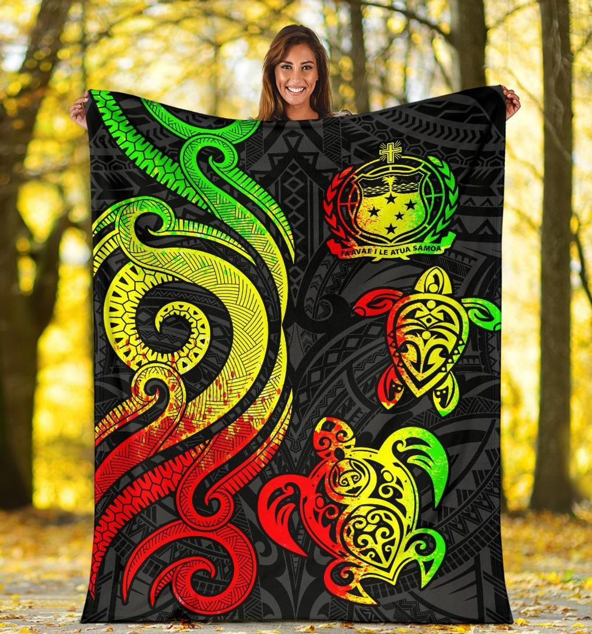 Samoa Polynesian Premium Blanket - Reggae Tentacle Turtle 5