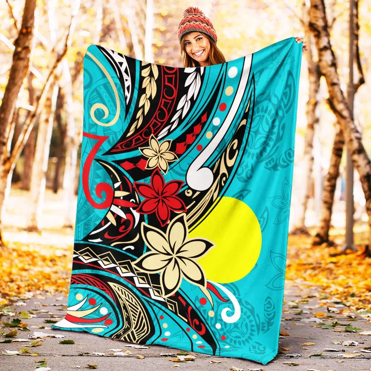 Palau Premium Blanket - Tribal Flower With Special Turtles Blue Color 4