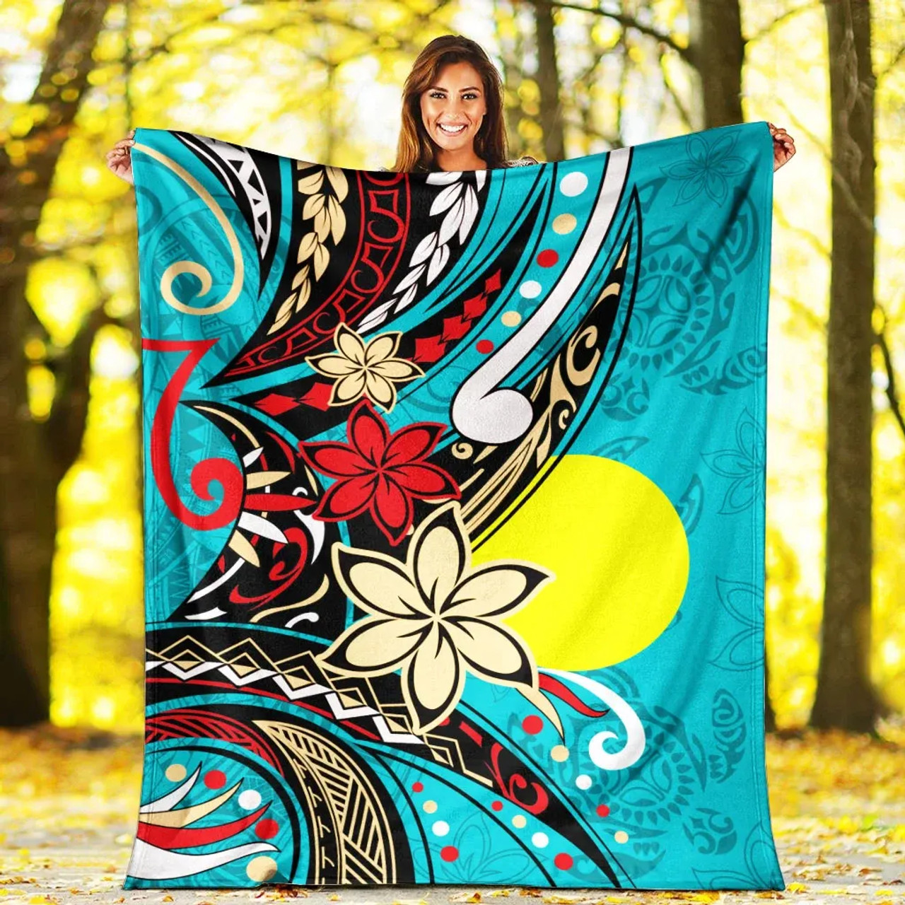 Palau Premium Blanket - Tribal Flower With Special Turtles Blue Color 5