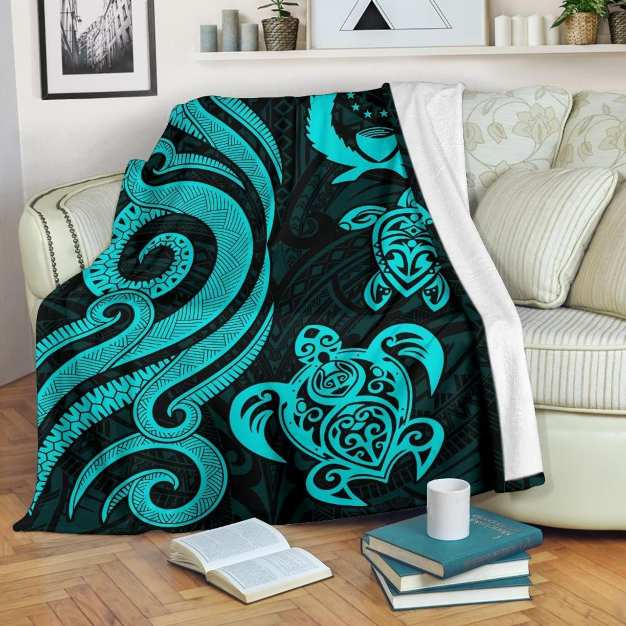 Pohnpei Micronesian Premium Blanket - Turquoise Tentacle Turtle 1