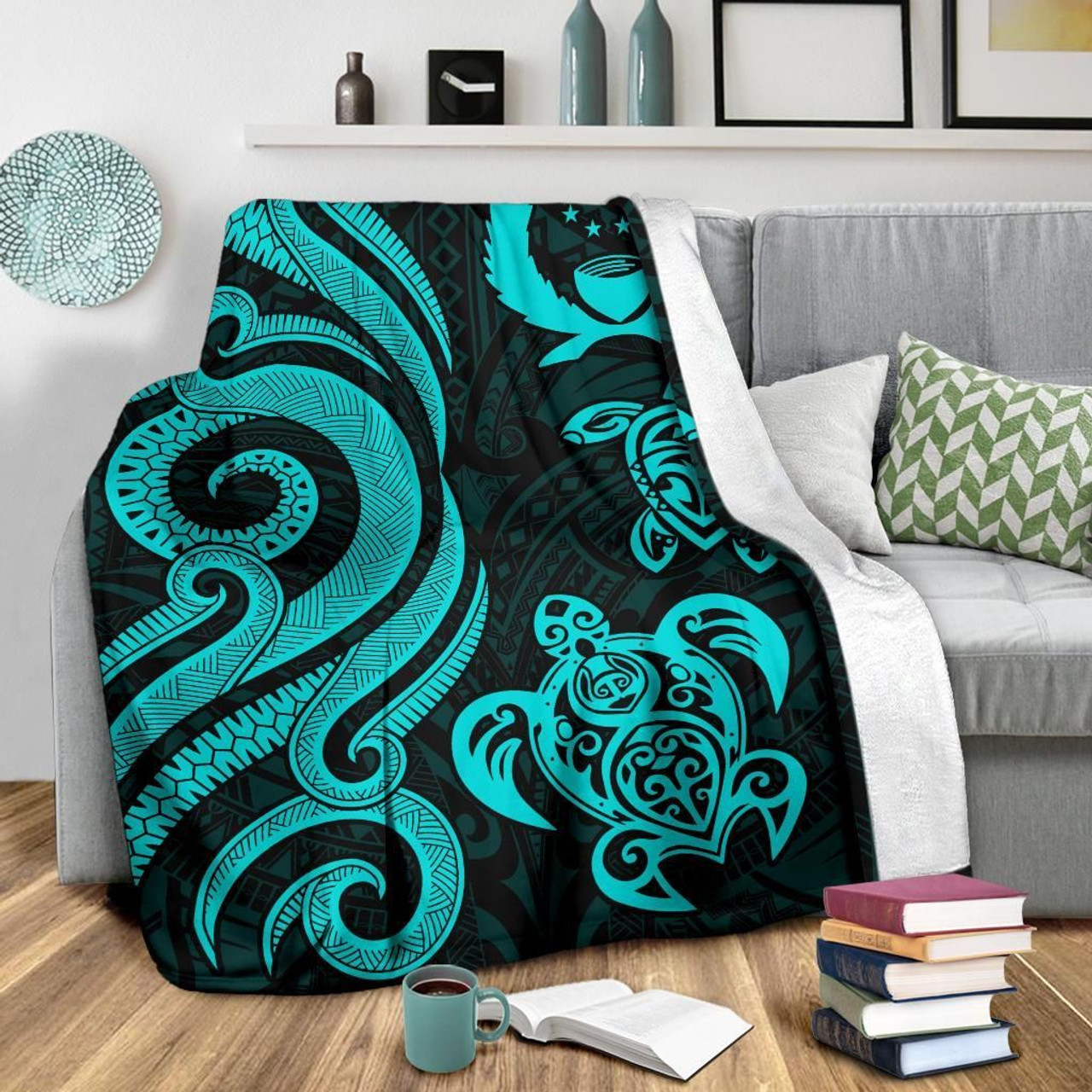 Pohnpei Micronesian Premium Blanket - Turquoise Tentacle Turtle 3