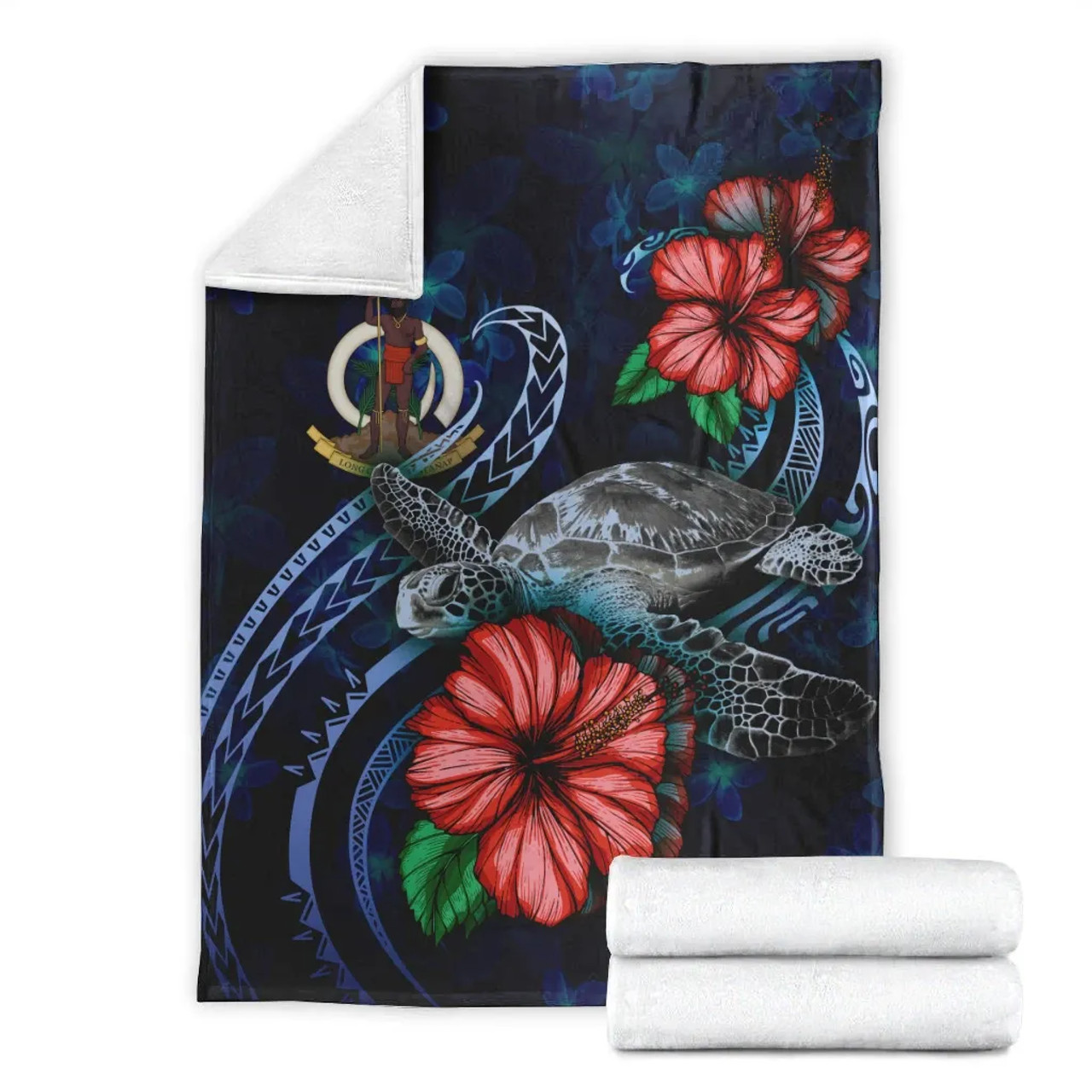 Vanuatu Polynesian Premium Blanket - Blue Turtle Hibiscus 7