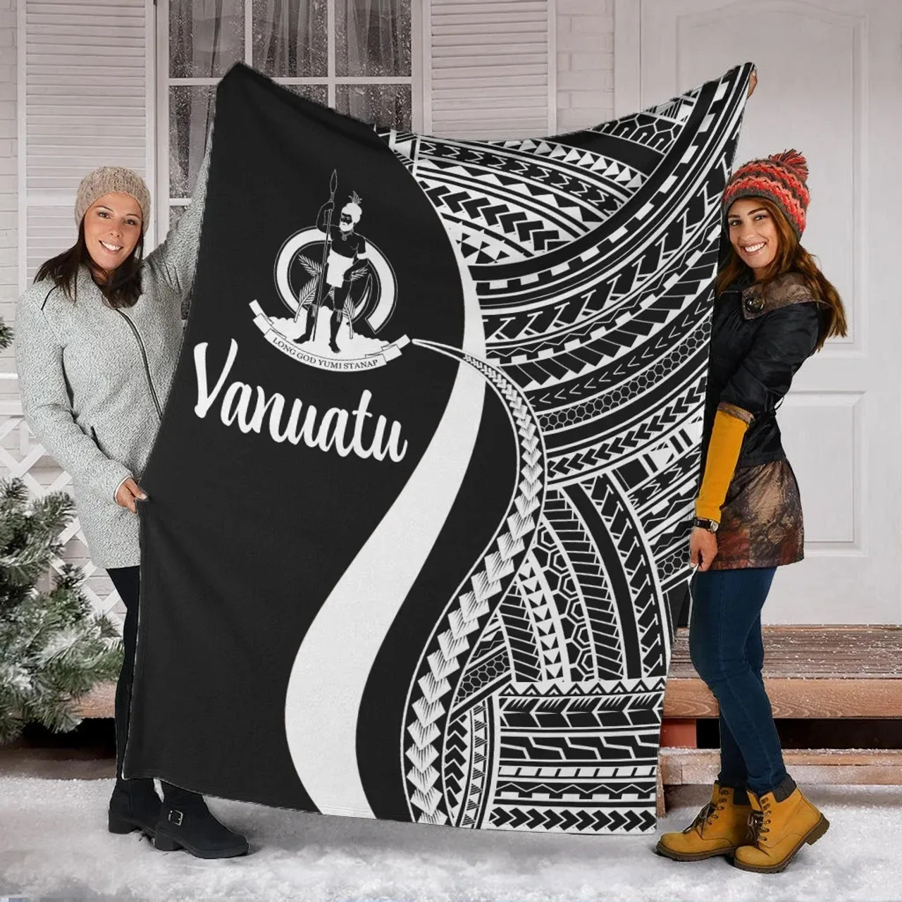 Vanuatu Premium Blanket - White Polynesian Tentacle Tribal Pattern 1