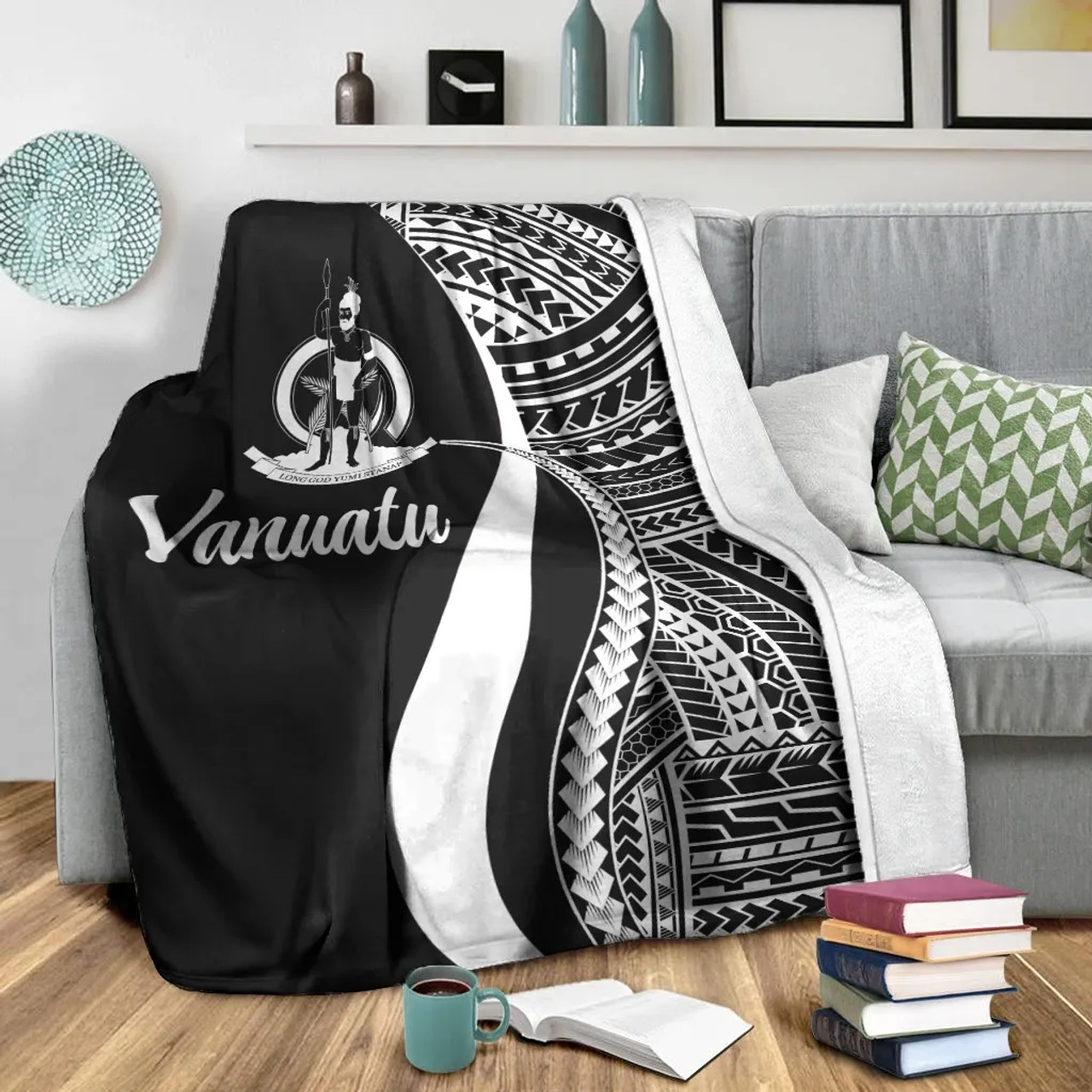 Vanuatu Premium Blanket - White Polynesian Tentacle Tribal Pattern 3