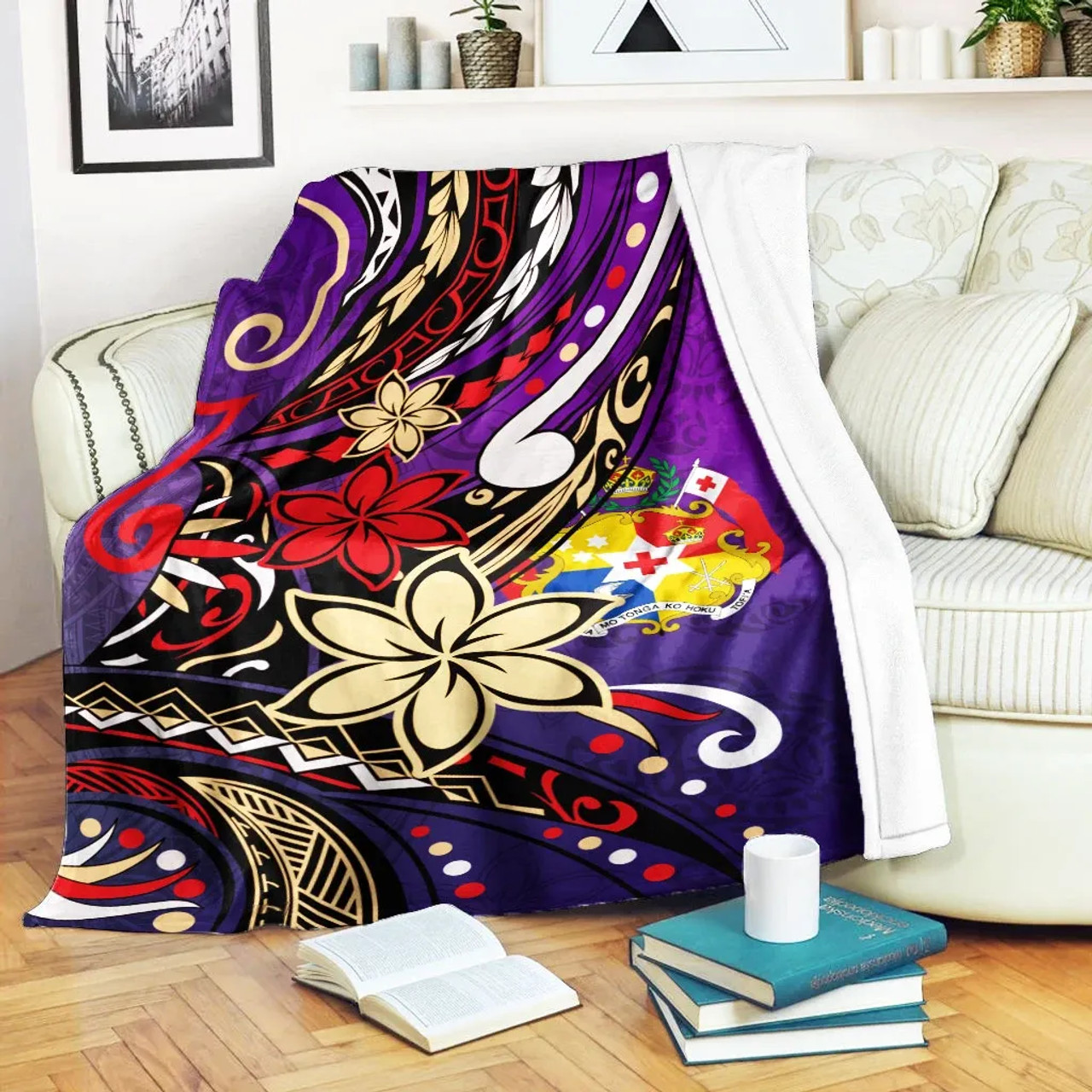 Tonga Premium Blanket - Tribal Flower With Special Turtles Purple Color 1
