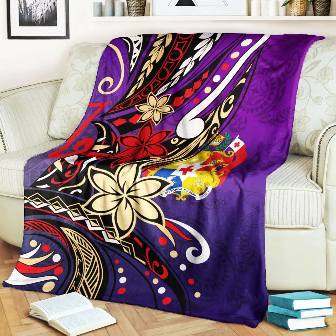 Tonga Premium Blanket - Tribal Flower With Special Turtles Purple Color 2