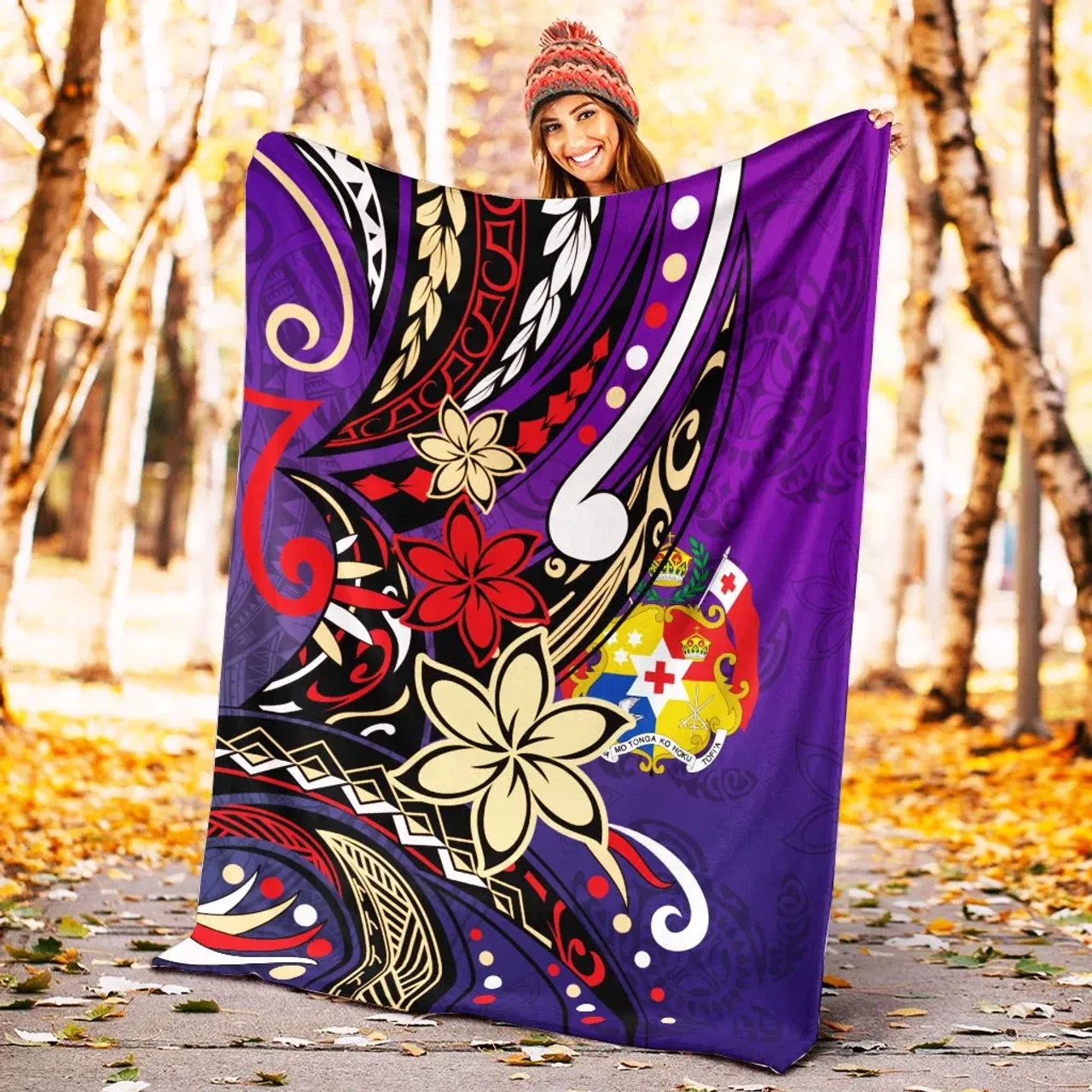 Tonga Premium Blanket - Tribal Flower With Special Turtles Purple Color 4
