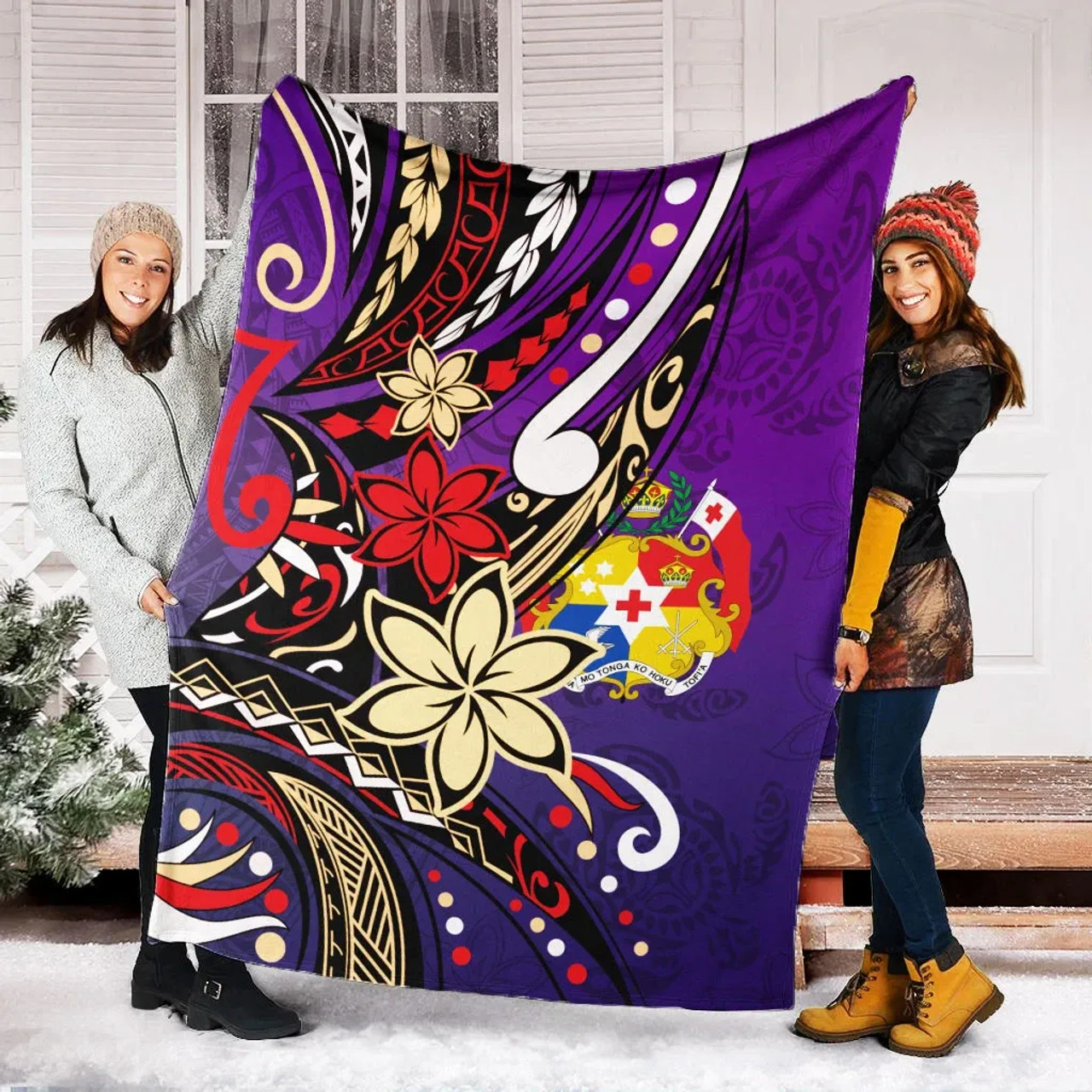 Tonga Premium Blanket - Tribal Flower With Special Turtles Purple Color 6