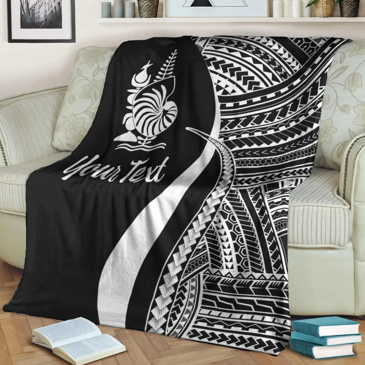 New Caledonia Custom Personalised Premium Blanket - White Polynesian Tentacle Tribal Pattern Crest 4