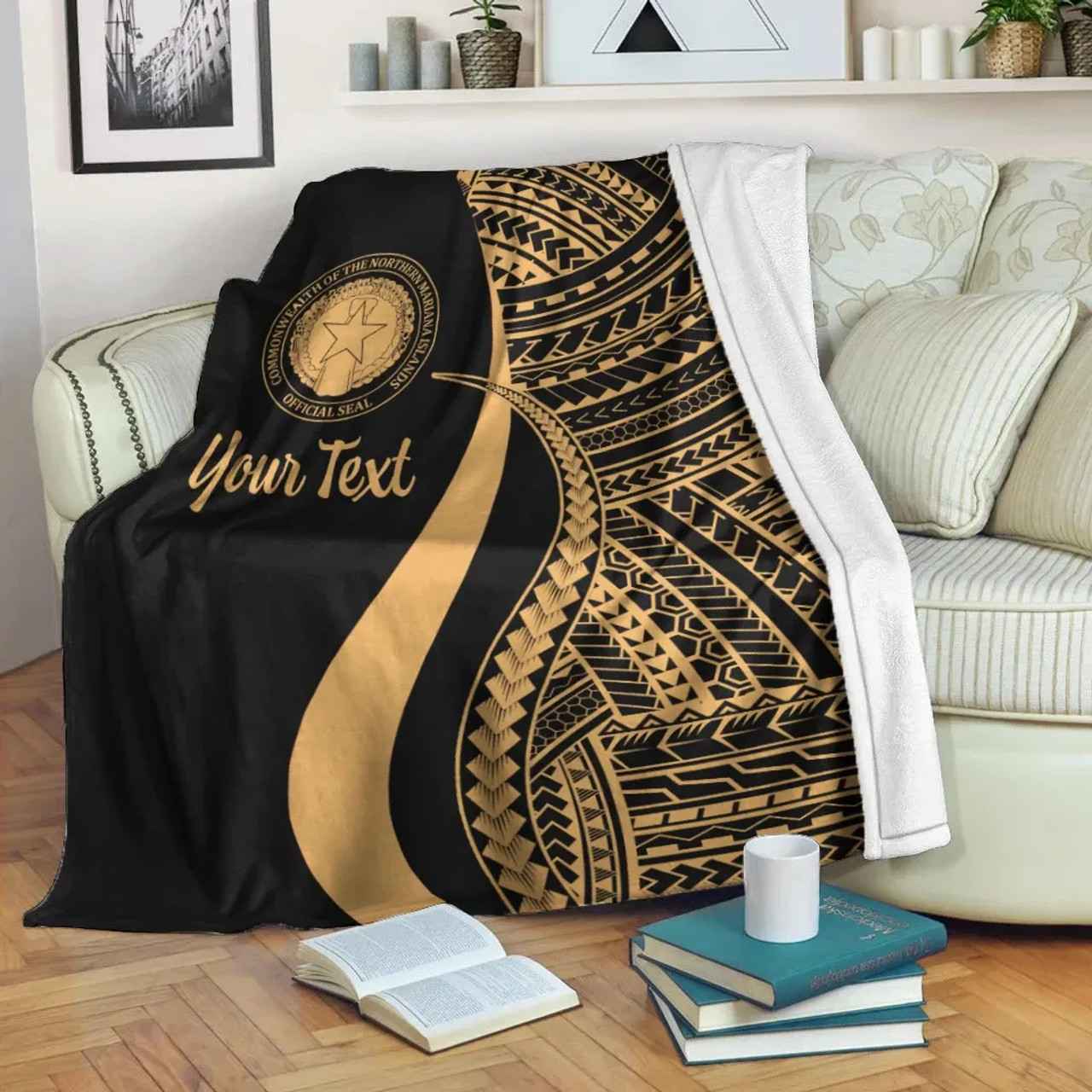 Northern Mariana Islands Custom Personalised Premium Blanket - Gold Polynesian Tentacle Tribal Pattern 2