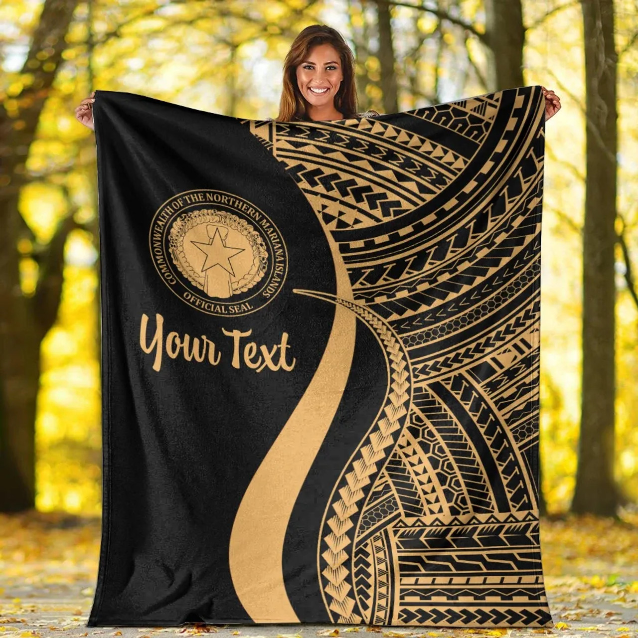 Northern Mariana Islands Custom Personalised Premium Blanket - Gold Polynesian Tentacle Tribal Pattern 6