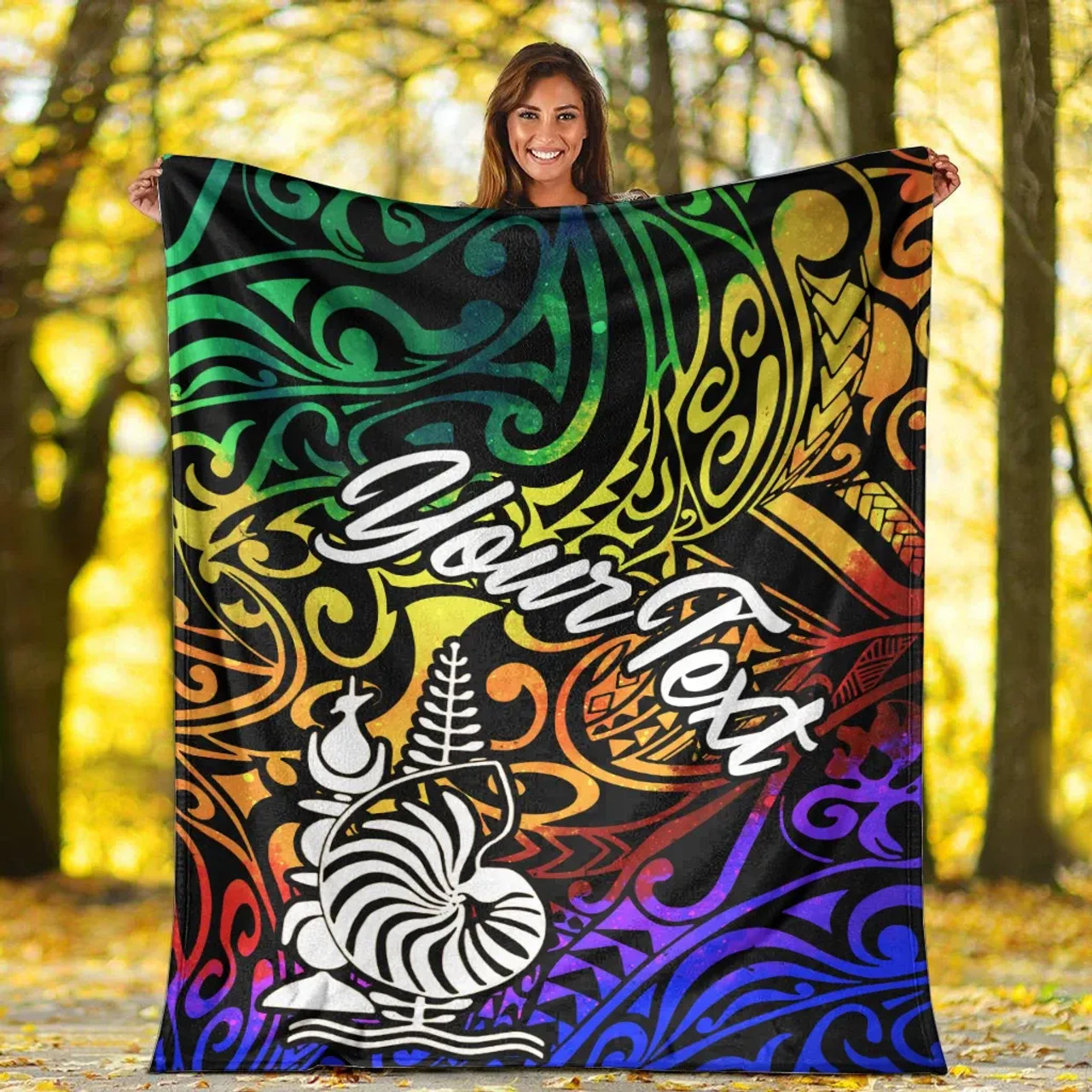 New Caledonia Custom Personalised Premium Blanket - Rainbow Polynesian Pattern 3