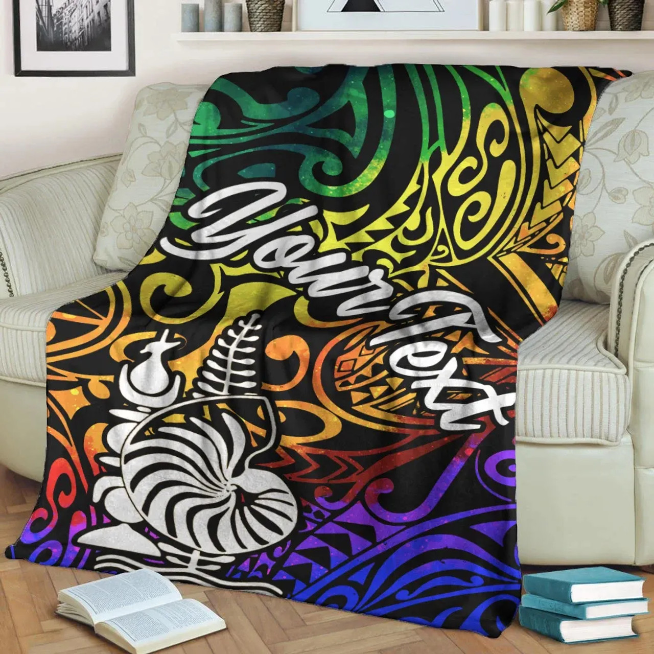 New Caledonia Custom Personalised Premium Blanket - Rainbow Polynesian Pattern 5