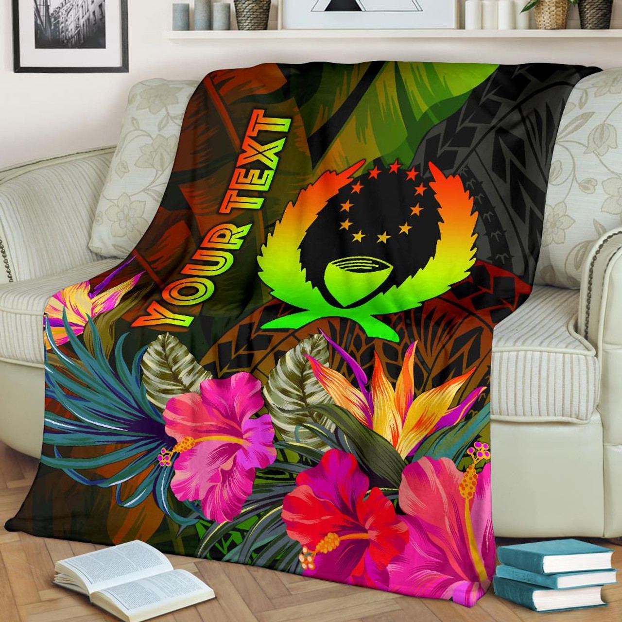 Pohnpei Polynesian Personalised Premium Blanket -  Hibiscus and Banana Leaves 2