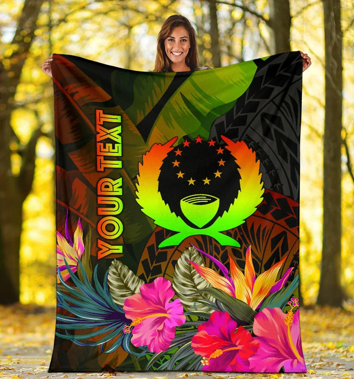 Pohnpei Polynesian Personalised Premium Blanket -  Hibiscus and Banana Leaves 5