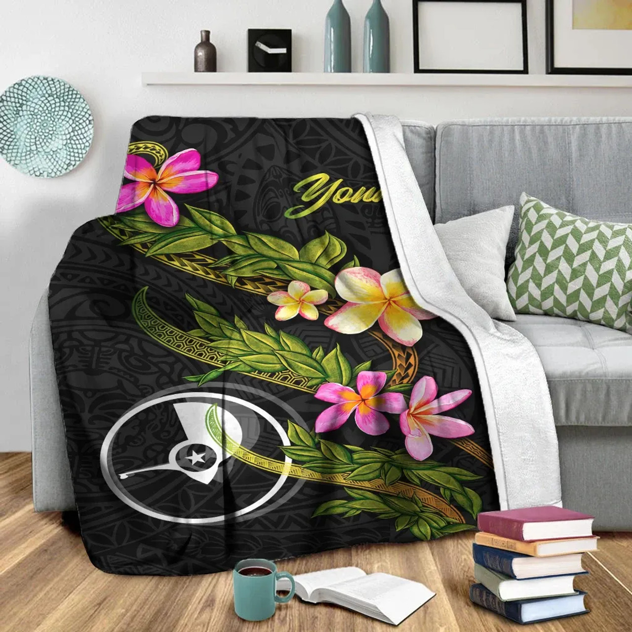 Yap Polynesian Custom Personalised Blanket - Plumeria Tribal 3